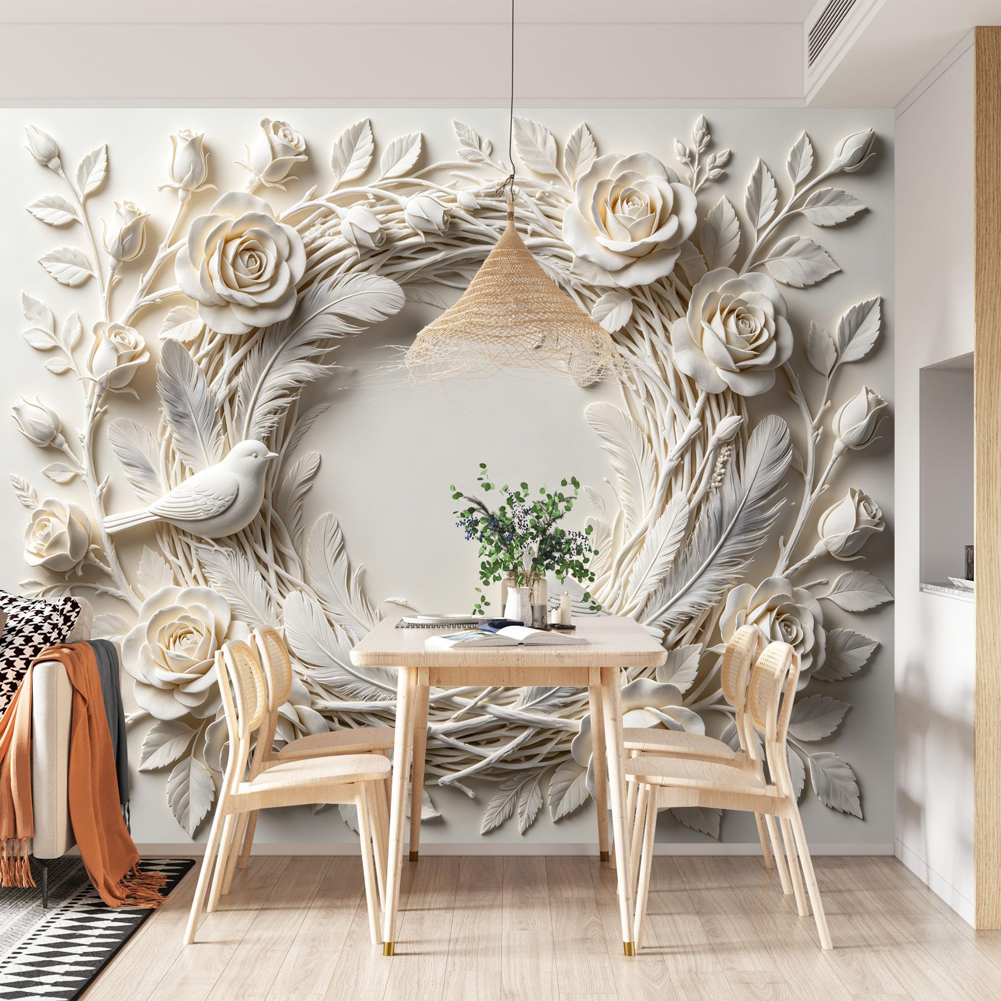 Papel Pintado Corona De Rosas Papel Pintado Autoadhesivo Pared Con Relieve 3D, Mural De Pared 280Cmx460Cm(Hxw) Con Relieve, Arte Moderno No Tejido, Papel Adhesivo Removible Para Dormitorio Y Sala De