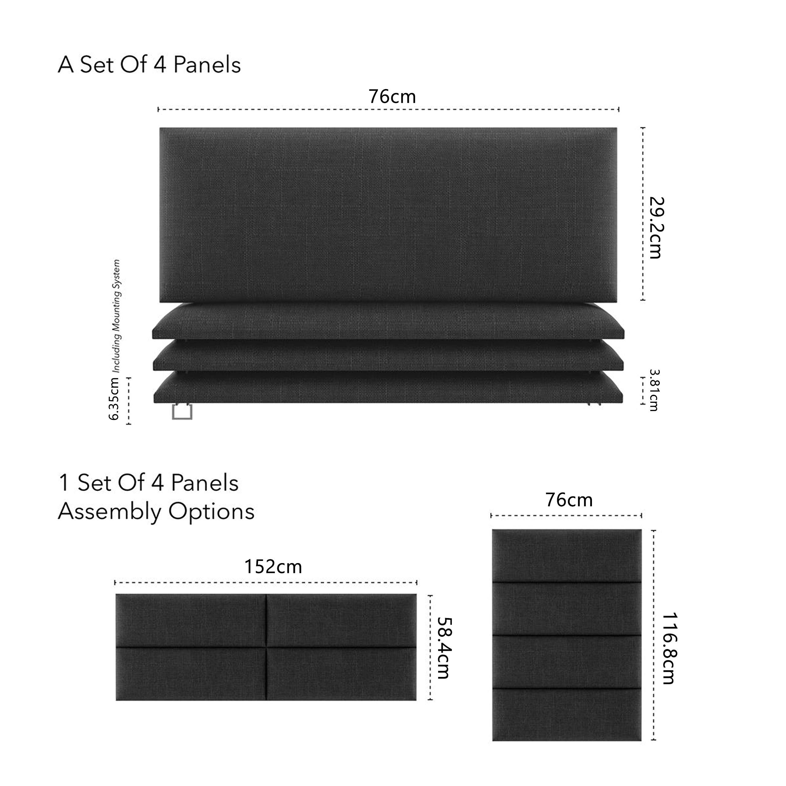 VANT Testiera Imbottita - Pannelli da Parete - Confezione da 4 - Facile da Installare - Letto Singolo e Matrimoniale (76cm Largo , Weave Steal Nero)