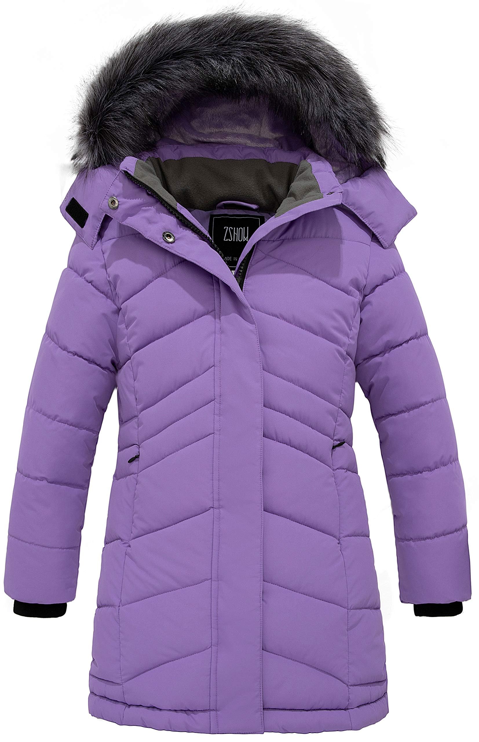 ZSHOW Mädchen Winterjacke mit Fleece Warm Baumwolle Lange Parka | Wasserdicht, Winddicht, Atmungsaktiv,Fleecefutter, Abnehmbare Kapuze, Reißverschlussjacke,Wintermantel,Alltag & Outdoor