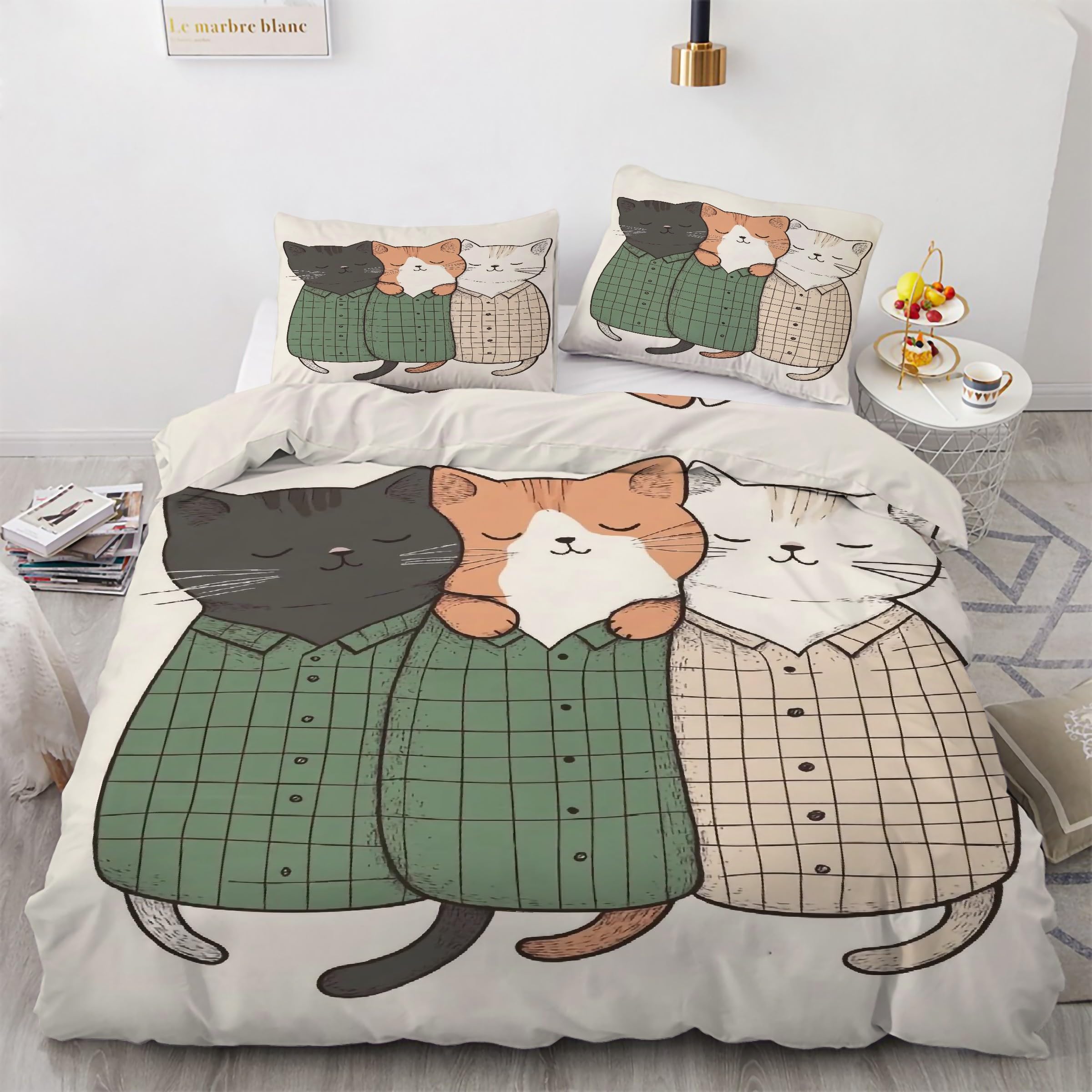 Parure de lit mignon chat et housse de couette 240 x 260 microfibre