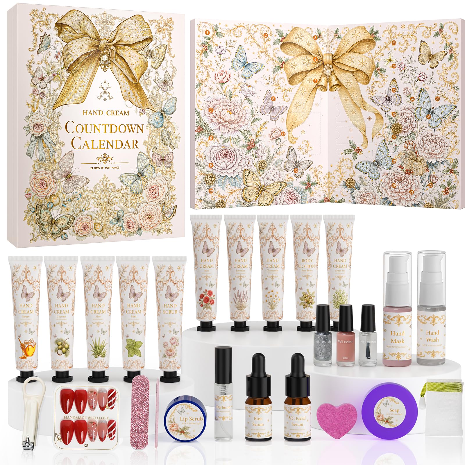 Calendrier de l'Avent crème pour les mains 2026 – Surprises de soin de 24 jours avec crèmes pour les mains et produits de soin du corps – Coffret cadeau pour femme – Calendrier de l'Avent bien-être
