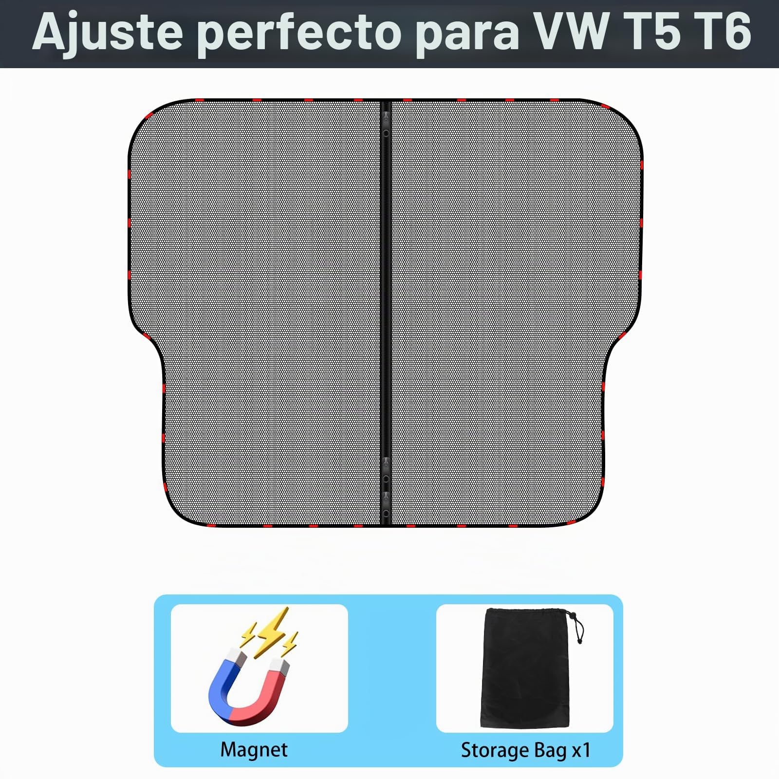 ZATOOTO Cortinas Mosquitera Puerta Trasera de Coche Solo Apto para VW T5 T6, Cortina Divisoria Magnética con Tres Cremalleras, Mosquitera para Camping y Viajar