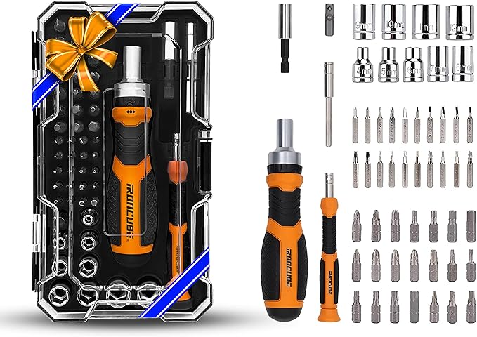Ratcheting Screwdriver Set: 56-Piece Magnetic Multi Bits Tool Kit with Case