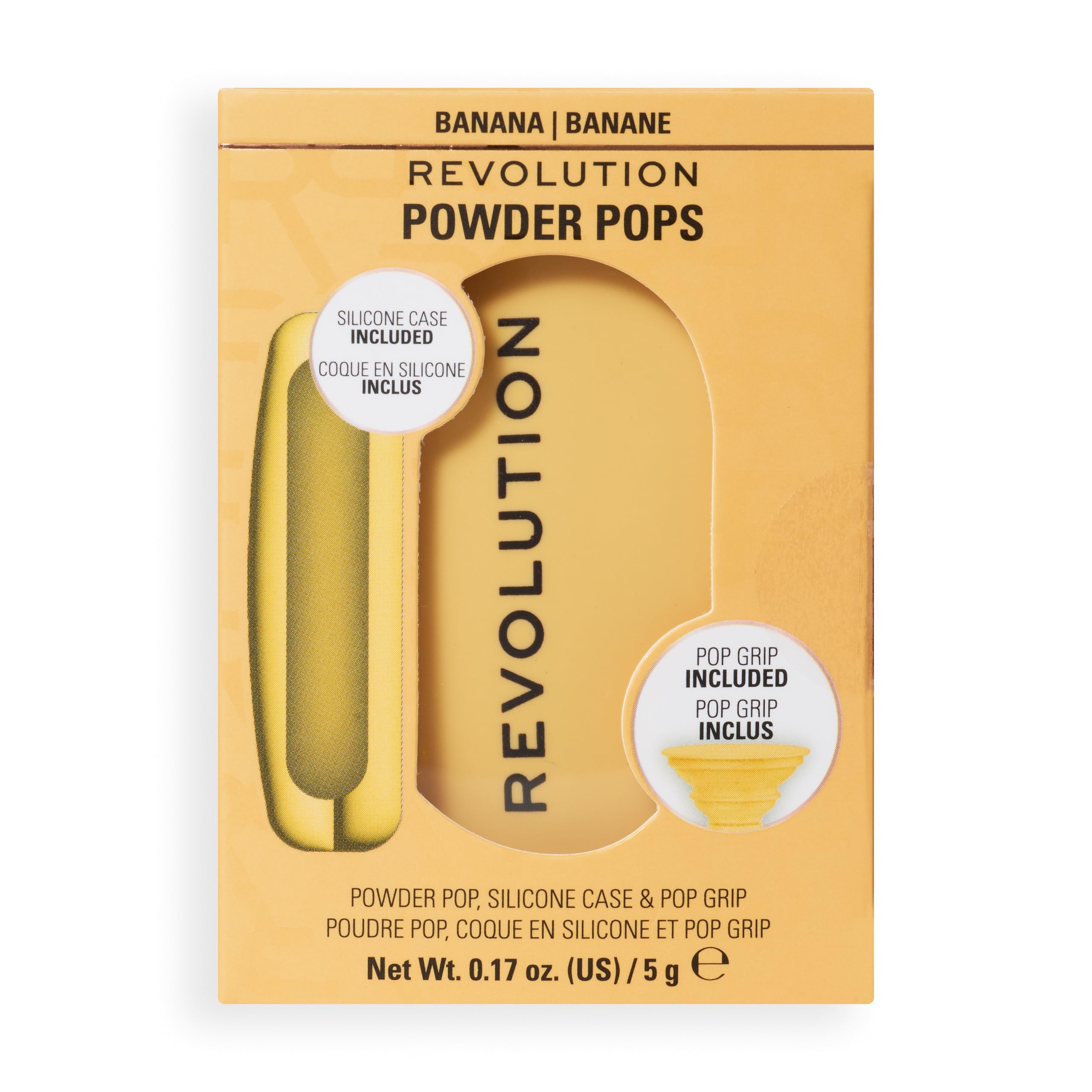 Revolution Powder Pops, Powder Compact, Blurs Skin & Controls Shine, Acai Berry & Hyaluronic Acid, Includes Case & Pop Grip, Vegan & Cruelty-Free, Yellow, 5g