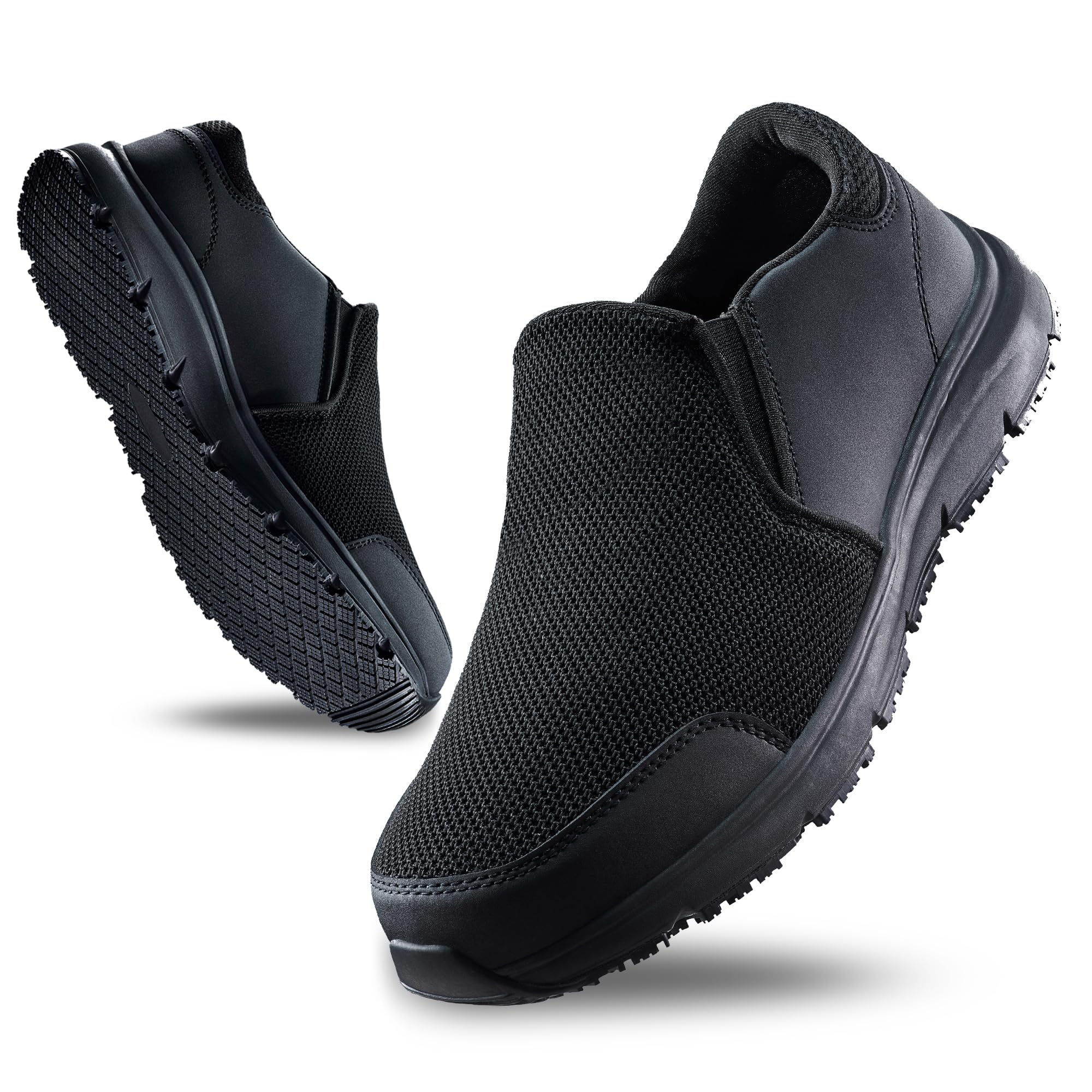 Non Slip Work Shoes for Men&Women, Oil&Waterproof&Slip Resistant Food Service Shoes,All Black Slip on Kitchen Chef Shoes