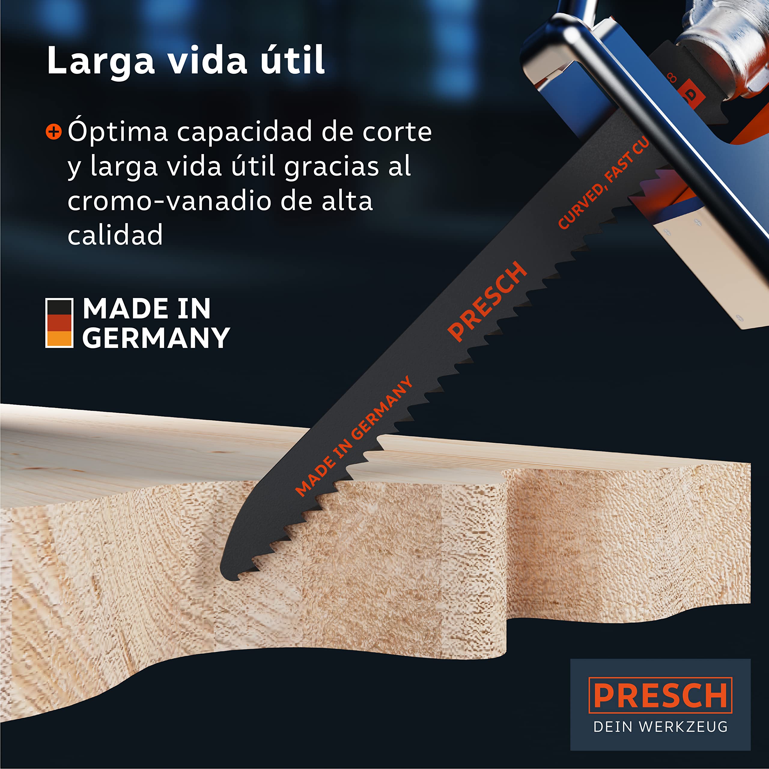 Presch Hojas sierra sable madera 130mm 10 piezas - corte curvo 6-100mm - Hojas de sierra para madera, cuchillos de cocina y más. - Juego de hojas de sierra con caja incluida