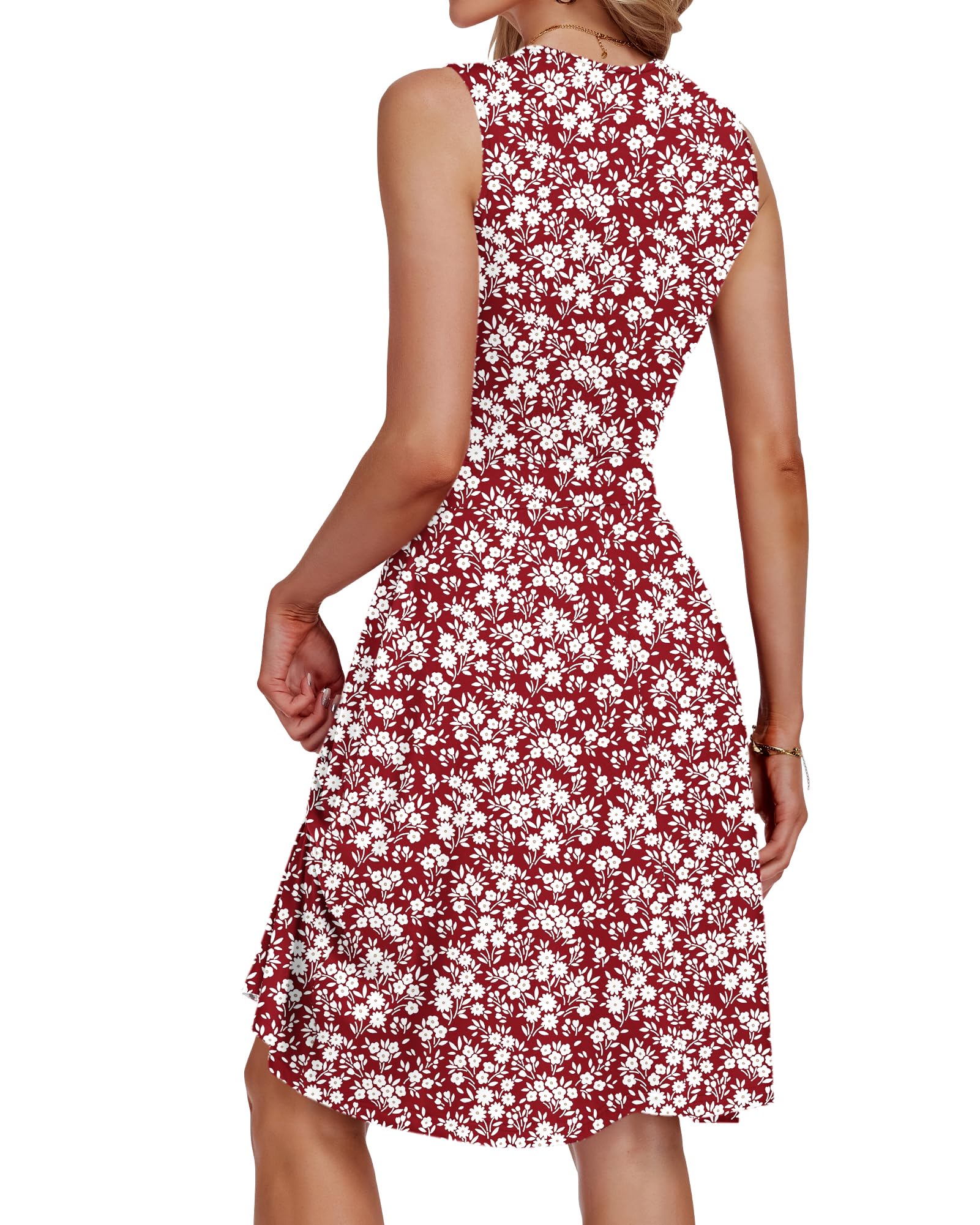 AUSELILY Vestido Mujer Verano Sin Mangas Vestidos Cuello en V con Bolsillos | Vestidos Playa Ajustado Sexy Playero Floral Informal Minivestido Elegante Leicht Corto Hasta la Rodilla