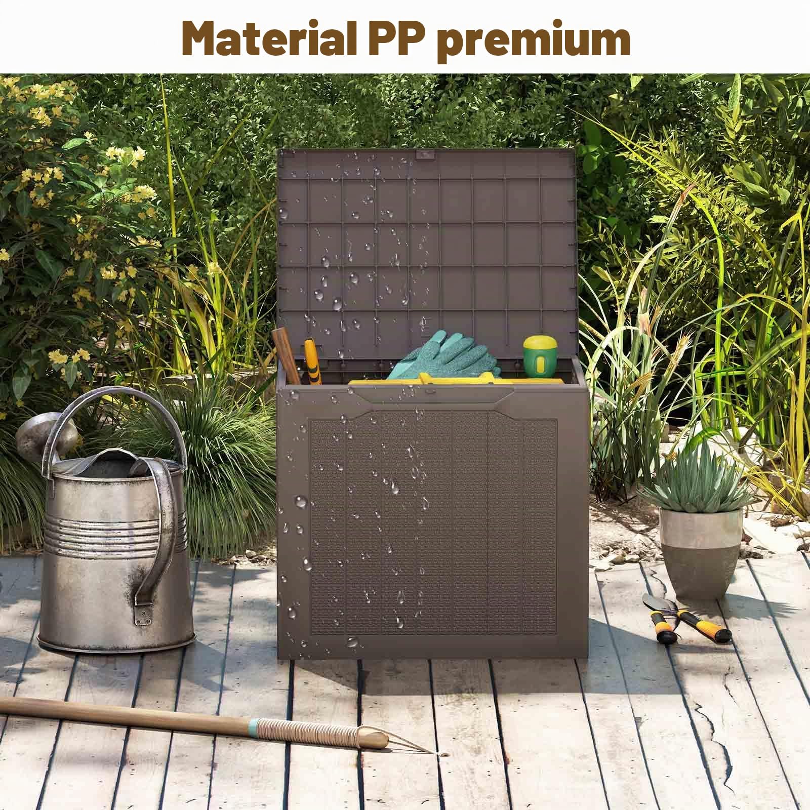 HOMASIS Caja de Almacenaje de Exterior 96L, Baúl de Almacenaje con Tapa y Textura de Ratán Tejido, Organizador Impermeable para Patio, Jardín, Junto a la Piscina, Terraza (Marrón)