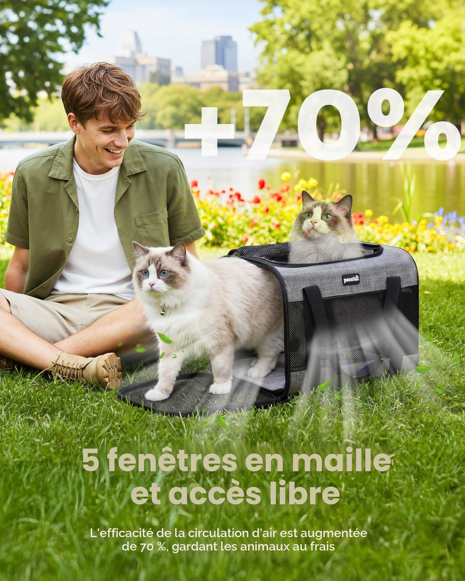 Pecute Sac de Transport pour Chat, Sac à Dos de Transport Portable pour Chiens Voyage pour Chats avec Mangeoire Pliable Porteur pour Animaux Tissu de Maille Respirant Convient jusqu'à