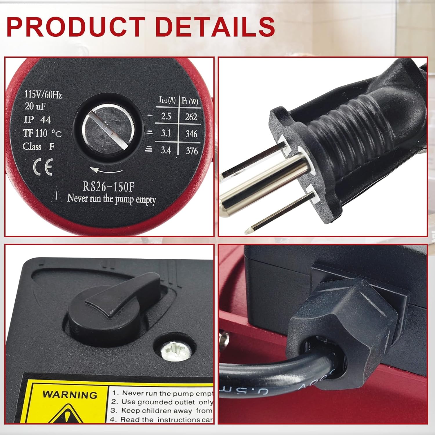115V Cast Iron Circulator Pump 1/3 HP Recirculator 3-Speed Circulating Pump 2-Bolt Flange 1-1/4", Replacement for Grundfos 95906630 UPS26-150F for Heating, Water Circulation, Boiler and HVAC