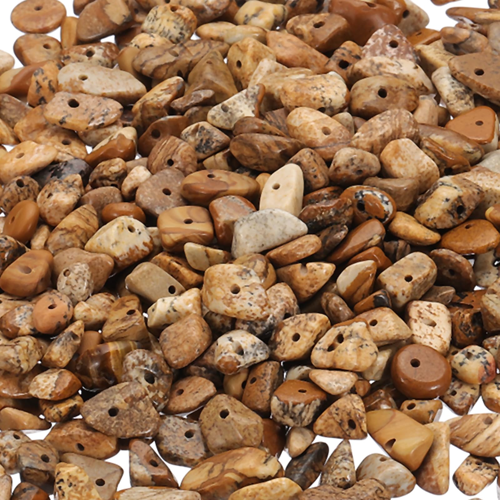 PATIKIL Chip Stone Natural Rock Beads Loose Gemstone Beads Drilled Strand for Jewelry Craft Making 1set/400pcs, Assorted Brown