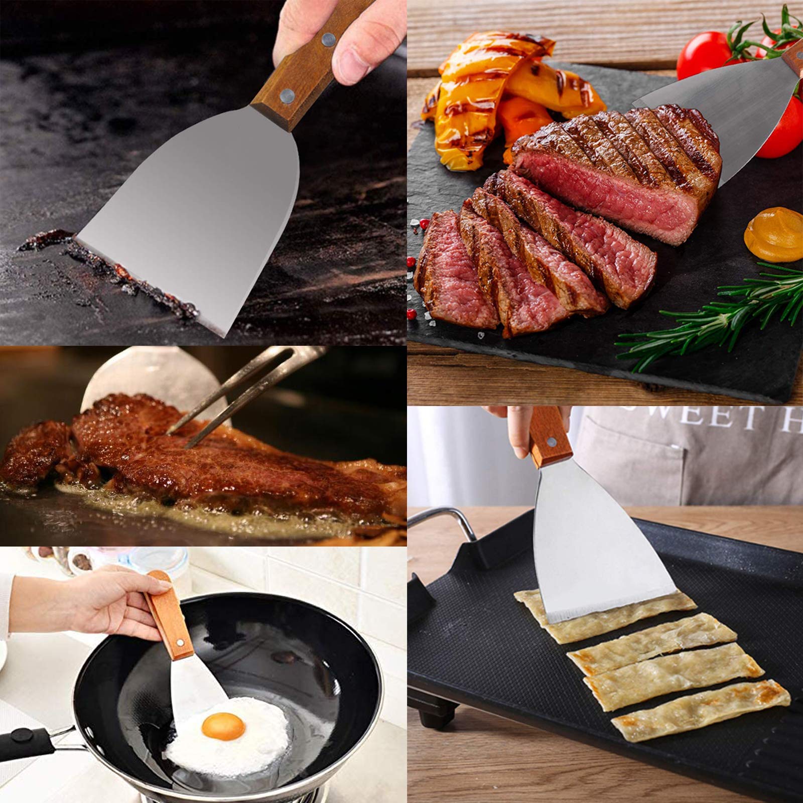 Raspador De Parrilla EspáTula De Acero Inoxidable Durable EspáTula De Acero Inoxidable Para Asar Carne Teppanyaki Y Limpiar SartéN Para Parrilla,Apto Para Lavavajillas,2 Piezas
