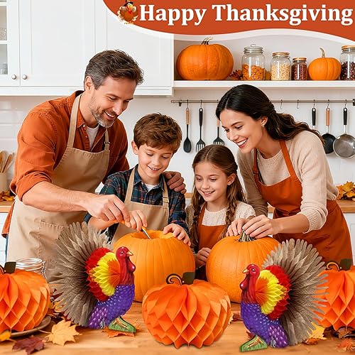 Miniatura 4 de Paquete de 6 centros de mesa de Acción de Gracias, centros de mesa de papel de pavo y calabaza de panal para mesas, centro de mesa de otoño,