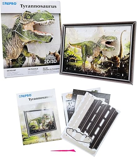 Miniatura 5 de CREPRO Rompecabezas 3D para niños marco de fotos de papel de dinosaurio modelo 3D rompecabezas para niños rompecabezas de dinosaurio para decoración