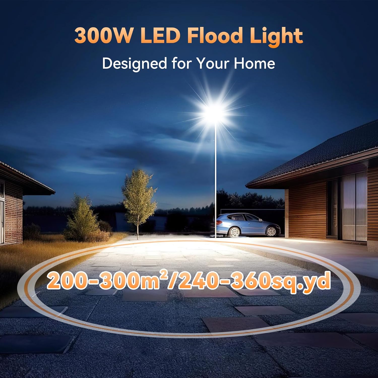 SOLLA 300W 2026 Plus New Upgraded LED Flood Light Outdoor, 30000LM 6000K Daylight White Stadium Lights, IP65 Waterproof, 3 Heads Adjustable Outdoor Floodlight for Yards,Driveway, Garage,Barn