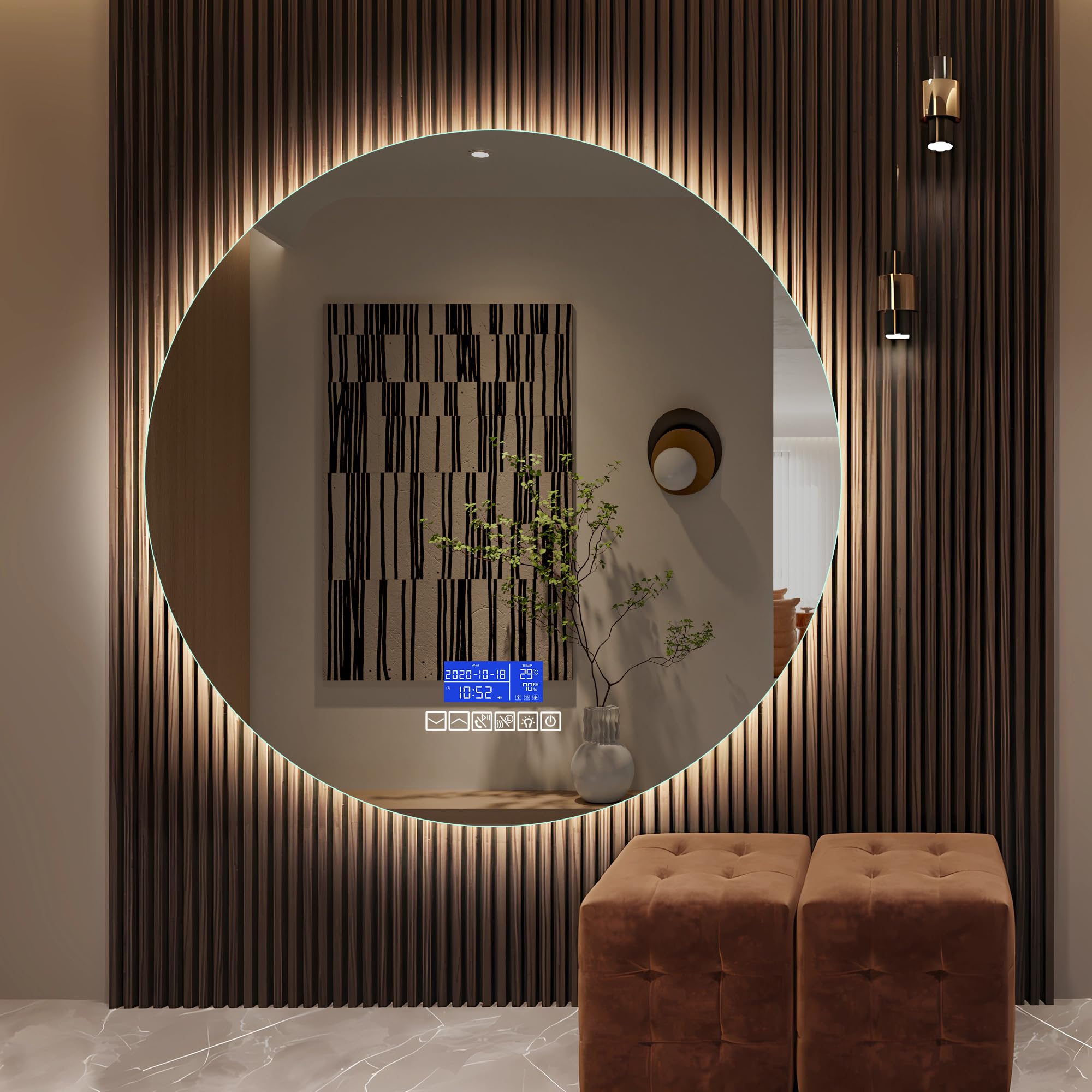 Espejo de baño con iluminación de 100 cm, espejo de baño redondo LED, espejo de baño Bluetooth, regulable, 3 temperaturas de color, antiniebla (Premium, 100 cm)