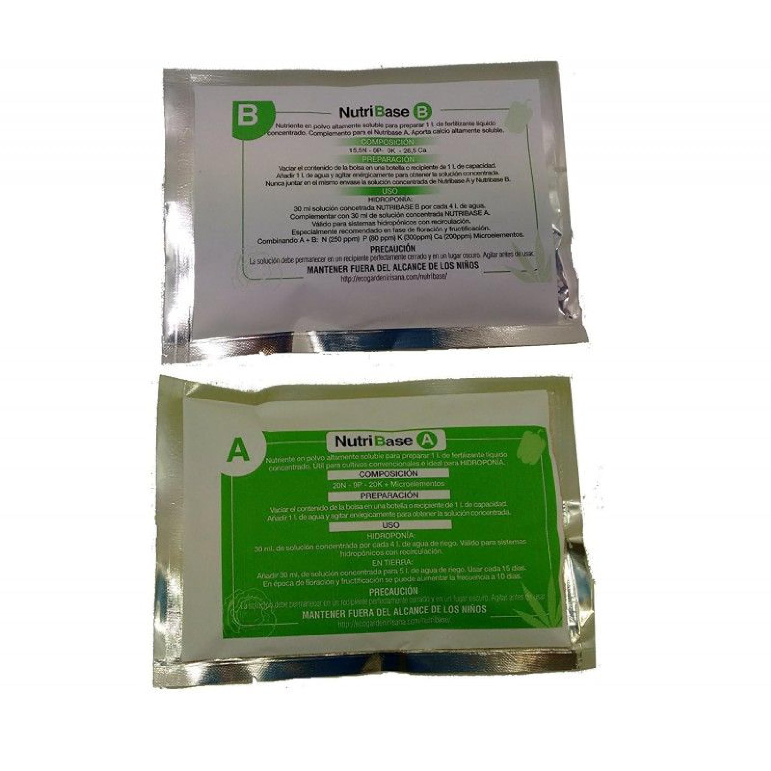 Irisana - NutriBase A+B - 2 Buste Ermetiche di Polvere - Concime Idroponico - Prepara 1 l d'Acqua per l'Irrigazione - Calcio Extra per Orto Urbano