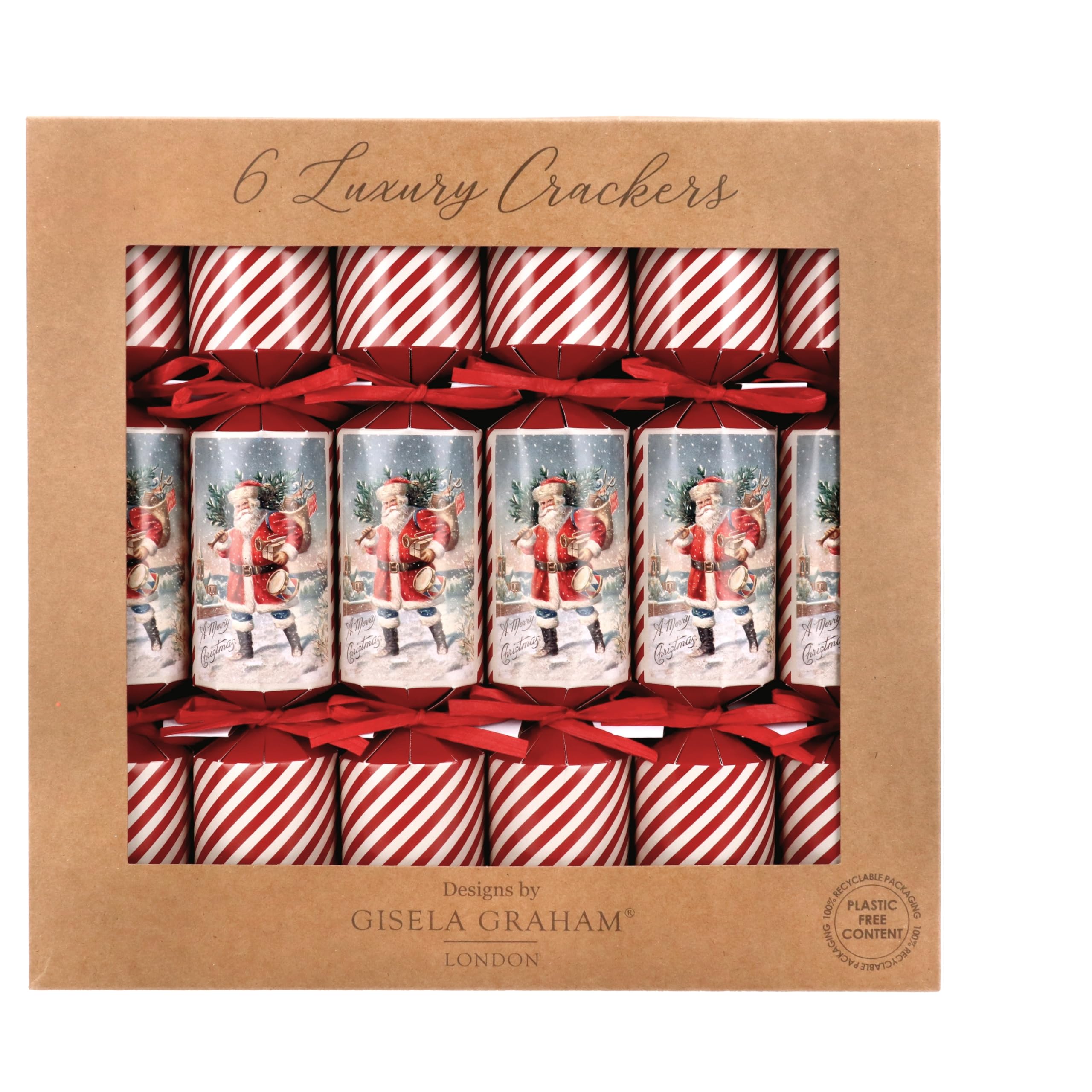 Gisela Graham Red Nostalgia Santa Christmas Crackers - Box Of 6