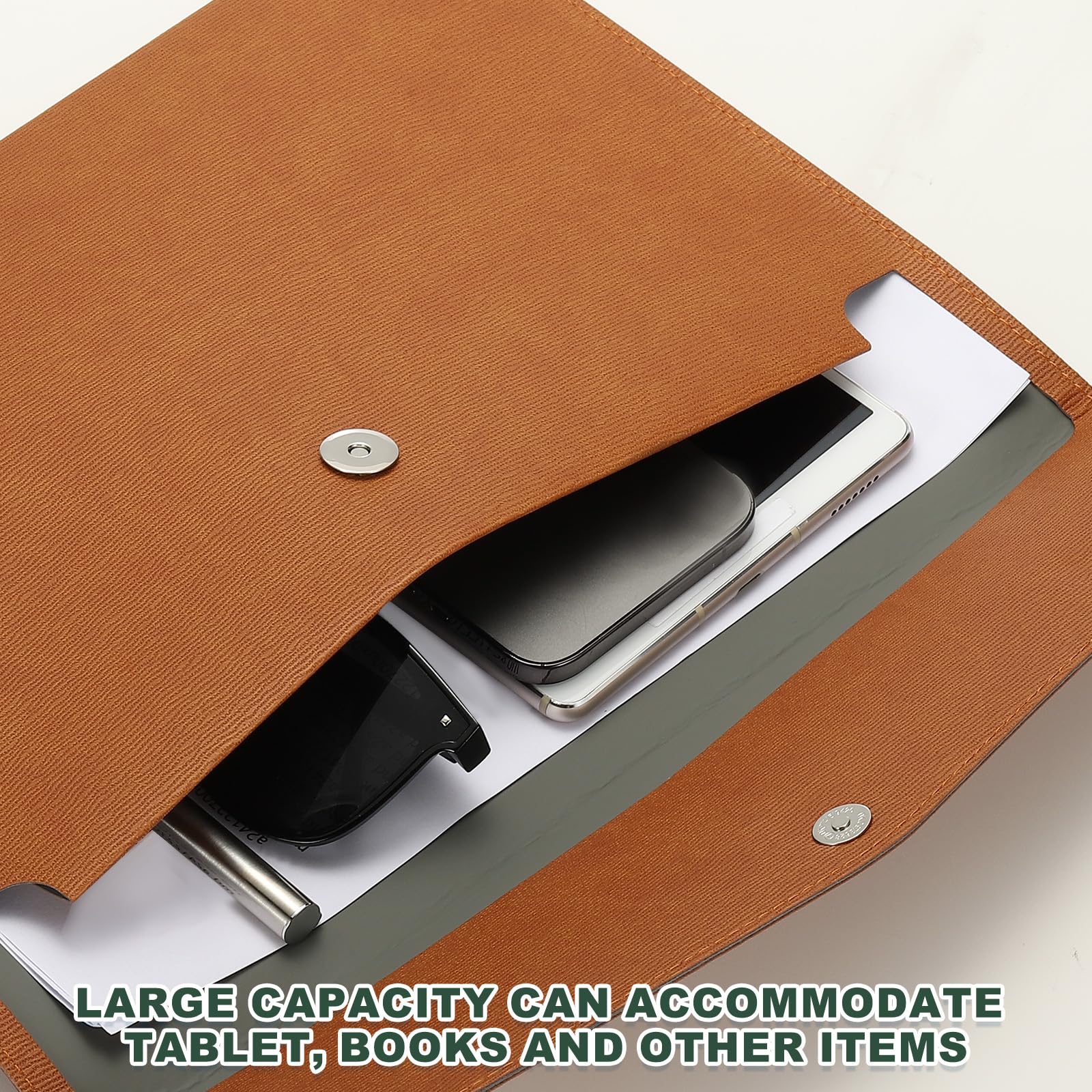 PATIKIL PU Leather A4 File Folder, Document Holder Filing Organizer Portfolio Envelope Folder Case with Snap Closure for Letter Receipt Style 4, Brown - Image 3