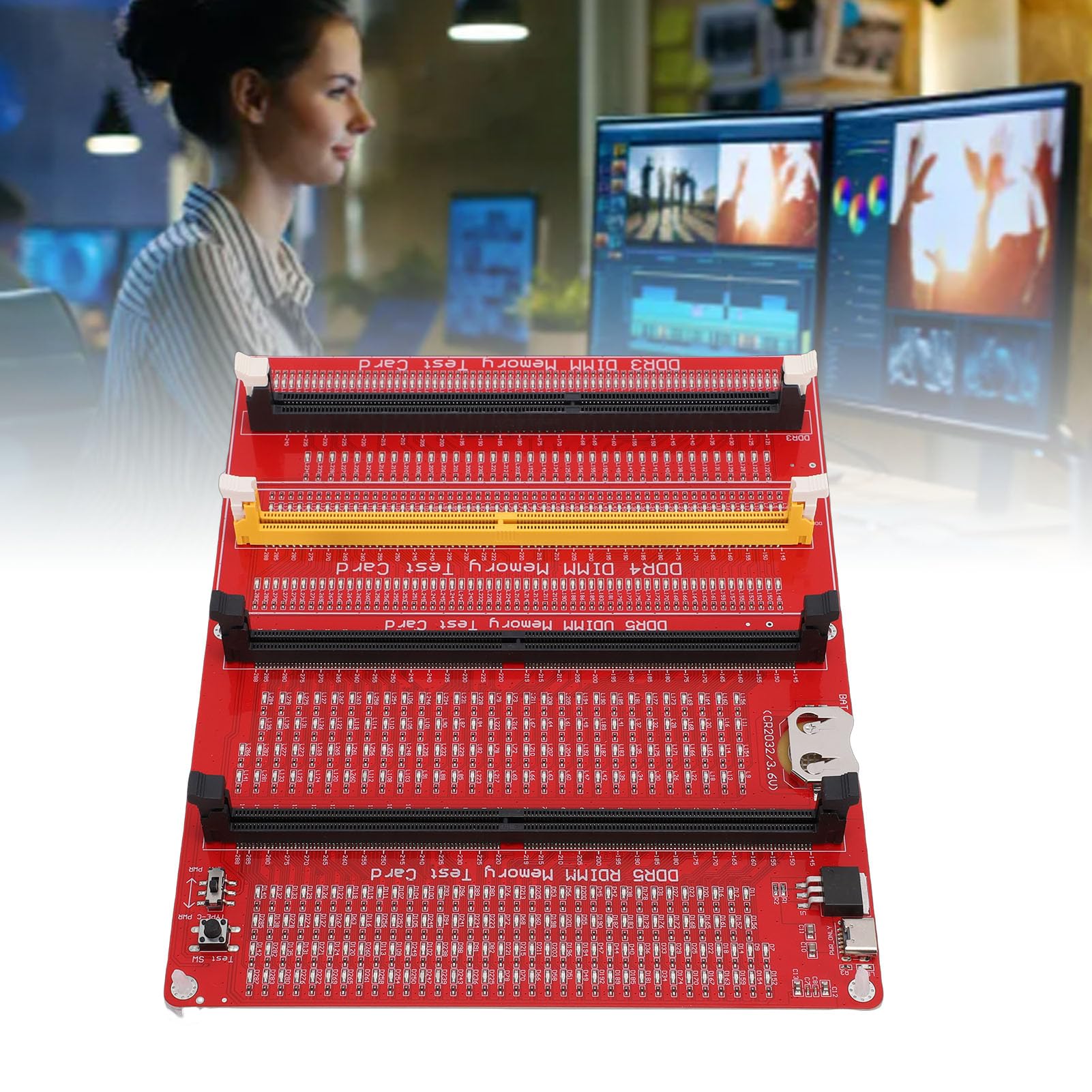 Topiky DDR3 DDR4 DDR5 UDMM DDR5 RDIMM Speichertester, 4-in-1 RAM-Speichertestkarte, Desktop-Computer-Speichertestkarte mit LED-Anzeigen, Speicherdiagnoseanalysator