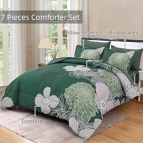 Miniatura 3 de Yiran Juego de edredón de 7 piezas tamaño King, juego de edredón y sábanas de microfibra suave y ligera para todas las estaciones, 104 x 90 pulgadas