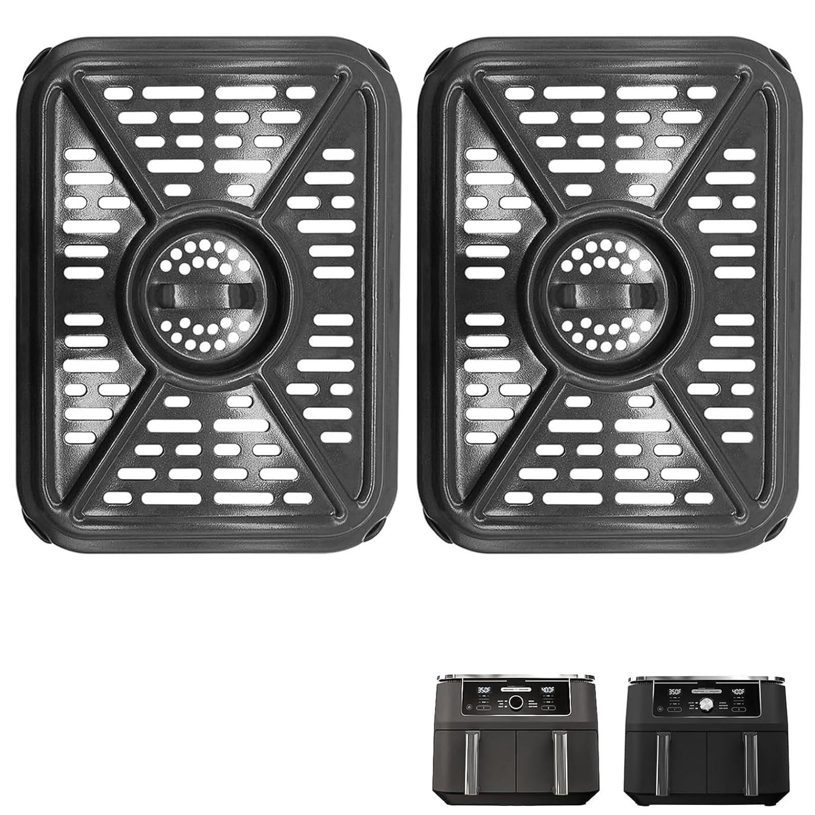 GZHCJJ 2 Pieces Air Fryer Grill Pan for Ninja Foodi DZ401 DZ550 AD350CO DualZone Air Fryers, Replacement Air Fryer Crisper Plate Grill Plate Tray Accessories with Rubber Bumpers, Dishwasher Safe