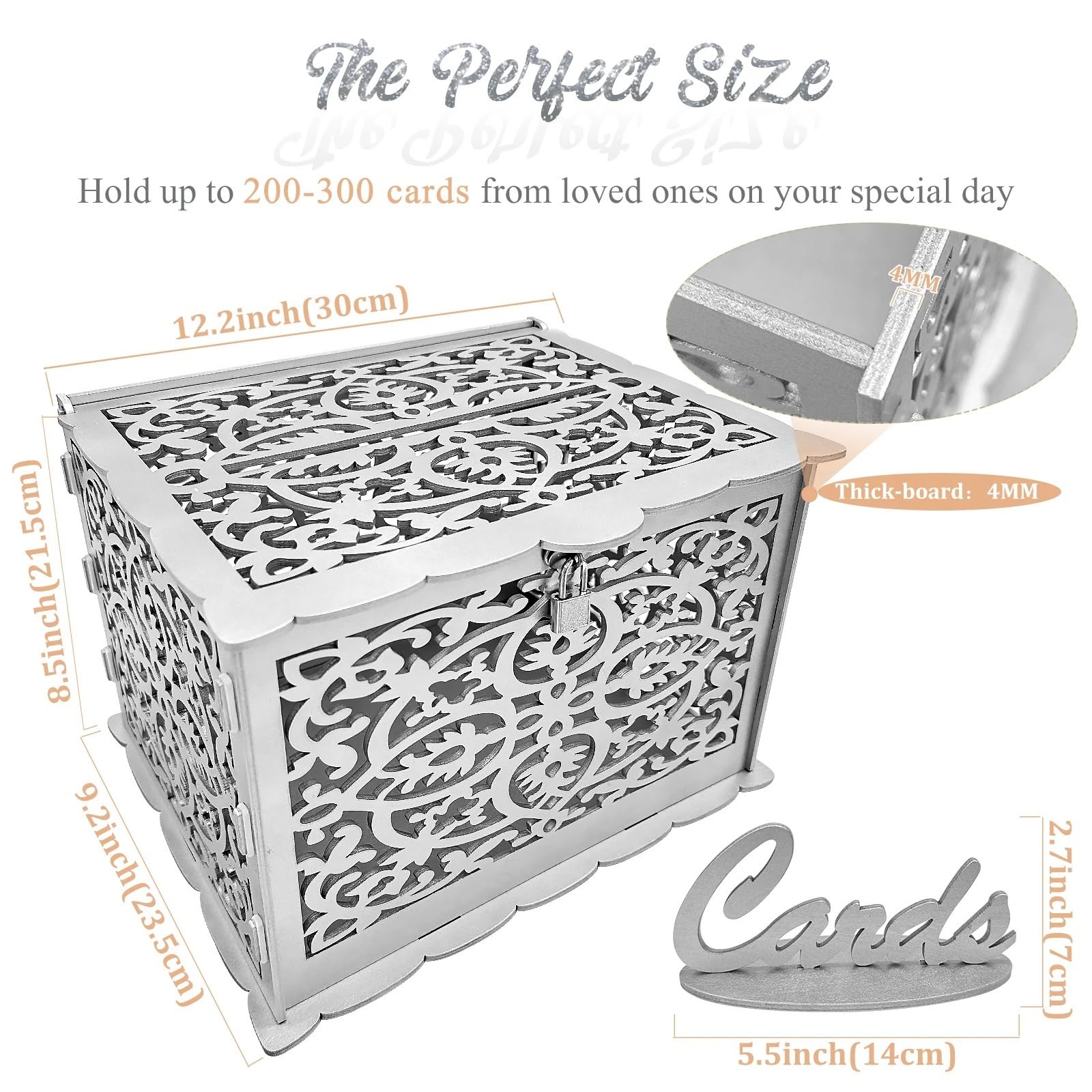 Bruiloft kaart doos acryl bruiloft kaart doos transparante geld dozen met slot verjaardag partij duidelijke kaart geval brief envelop decoratieve houder bruiloft gift card doos (kleur: wit, maat: L