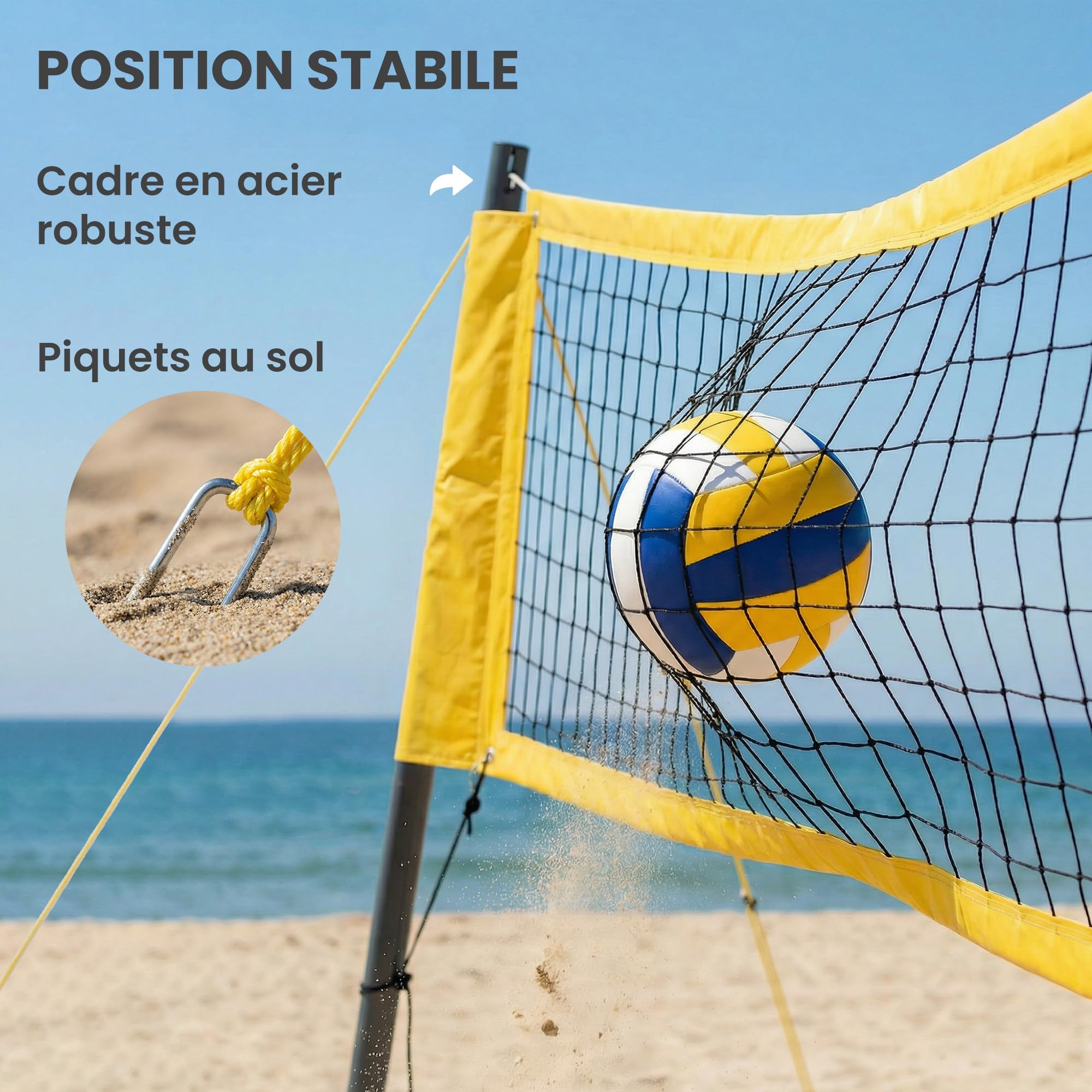 SPORTNOW Set di pallavolo e Badminton, pali in acciaio regolabile in altezza, pallone da pallavolo, rete Badminton portatile, 4 racchette da neve, 4 volant, borsa per il trasporto, per prato spiaggia