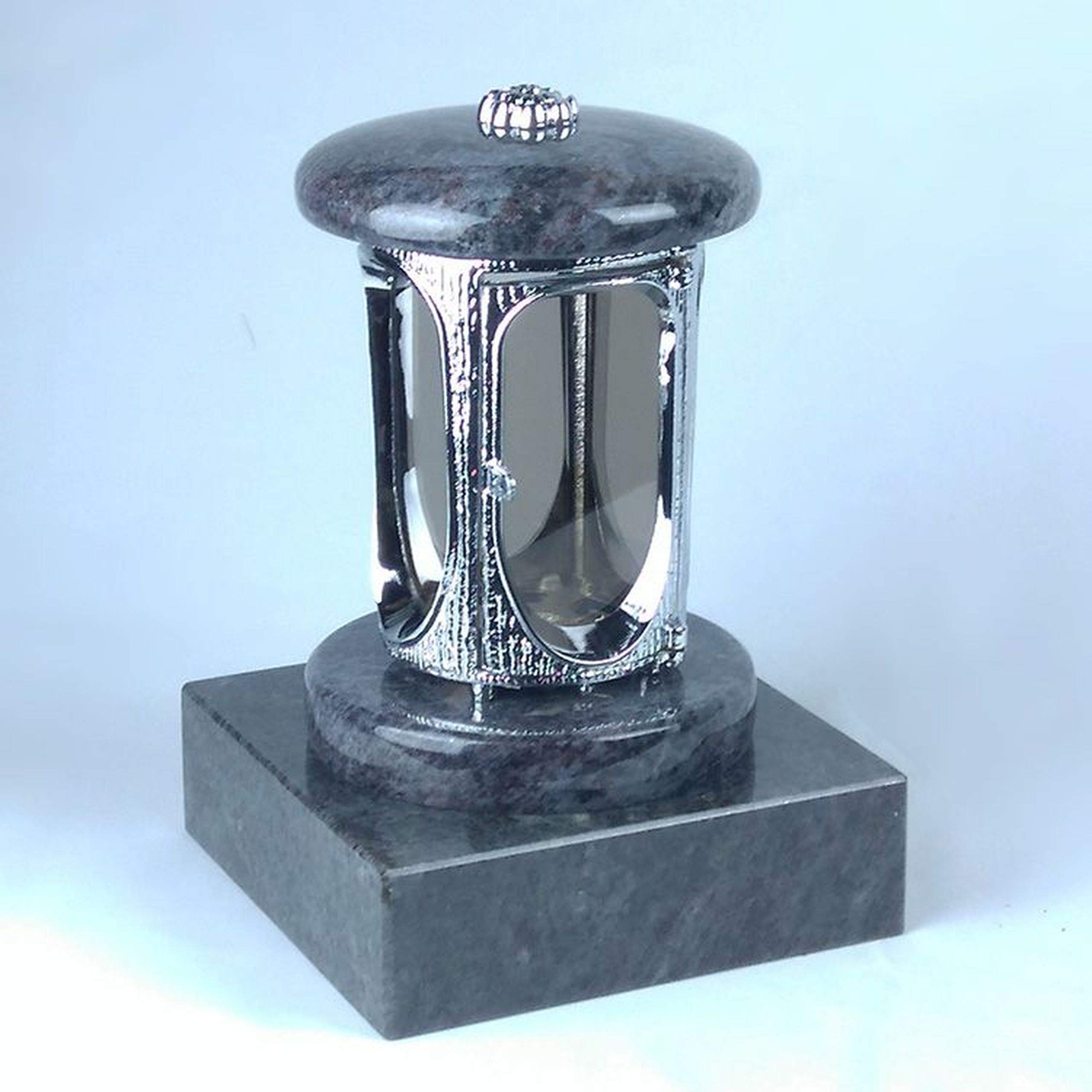 Designgrab Grablampe Mit Granitsockel | 20x20x5 Cm Sockel, Verchromtes Aluminium – Witterungsbeständig