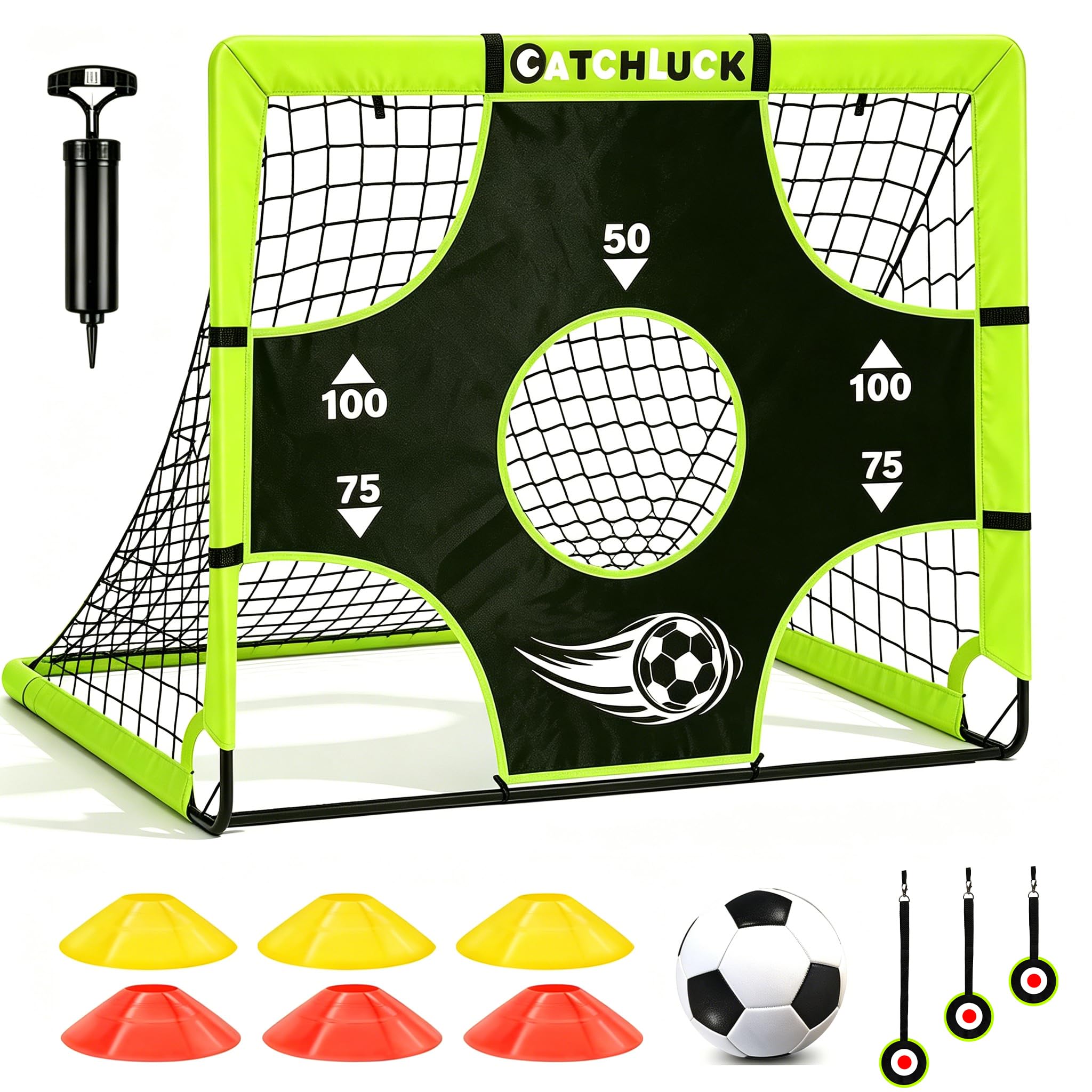 CATCHLUCK Football Goals for Kids Football Net for Garden Pop Up Target Goal 5 In 1 Portable Foldable Net Indoor Outdoor Training Equipment with Carry Bag, Green