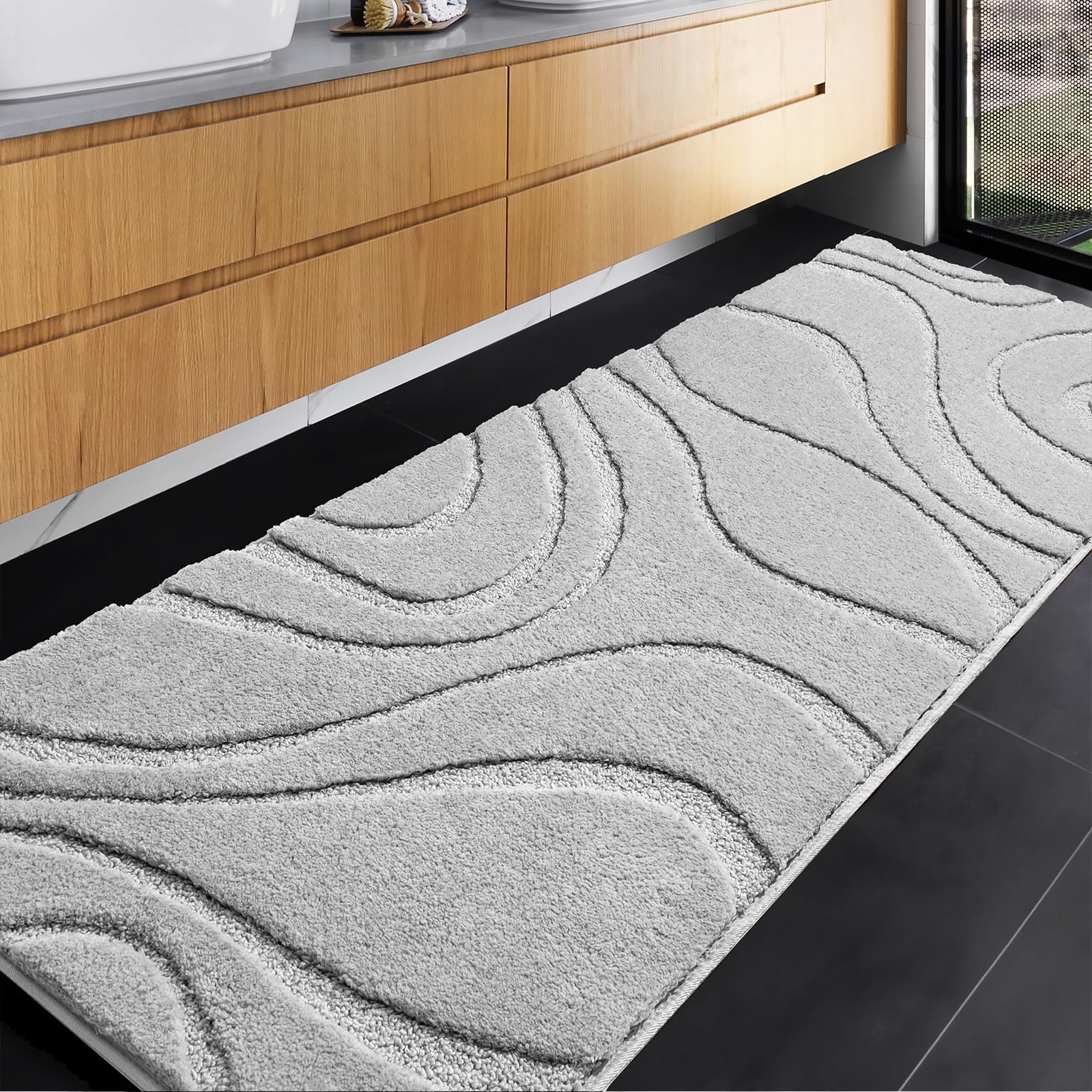 Bathroom Rugs Mat Runner 24x60, Light Grey Bath Rugs Ultra Long Non-Slip Machine Washable Quick Dry Bath Mats Large Soft Absorbent Microfiber Carpet for Bathroom Floor Tub Shower