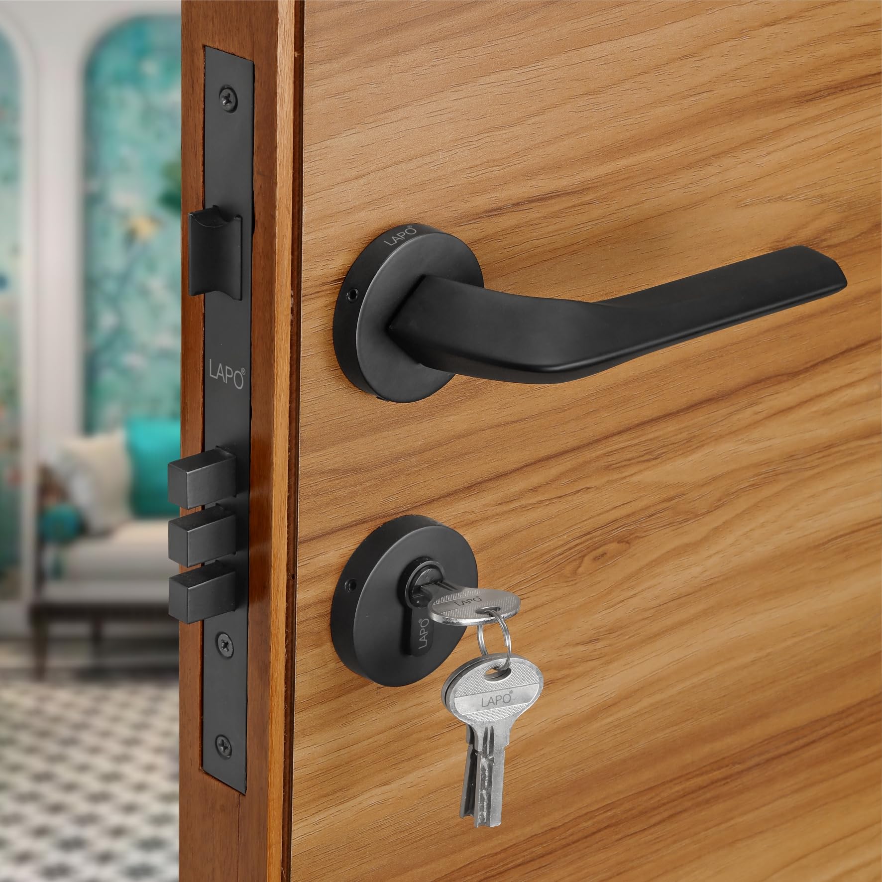 LAPO Door Locks for Main Door, Door Locks for Bedroom, Mortise Lock for Door, Door Lock Handle Set with 3 Brass Key for Home,Office,Hotel (Black Finish,3 Year Warranty) Ro-160 (B0C6Y4FR4P) Amazon Price History, Amazon Price Tracker