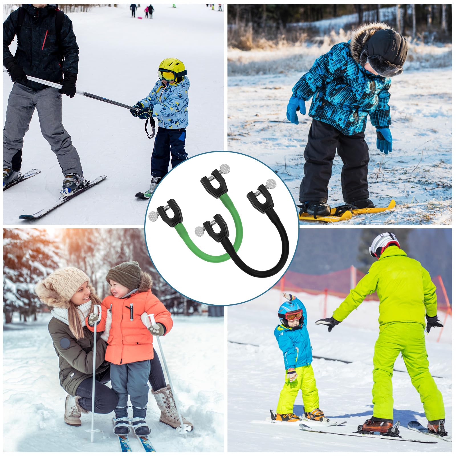 Connecteurs de Pointe de Ski pour Enfants, Connecteur de Ski avec 4 Entretoises, Aide à l'Entraînement au Ski pour Débutants (Noir, Vert Foncé)