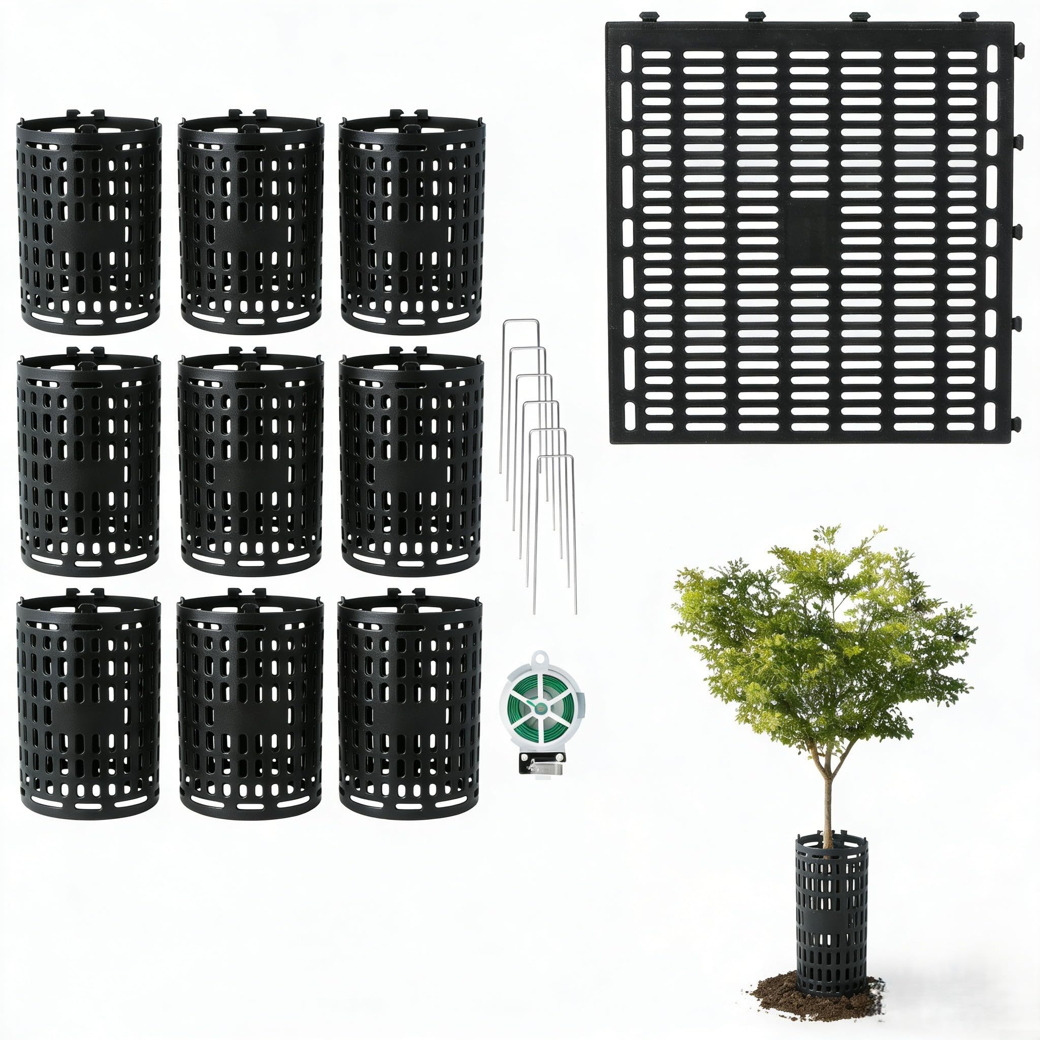 10 protezioni per tronco d'albero con chiodi a forma di U e kit di filo per fissaggio a terra su alberi, fiori, verdure e pali (verde)