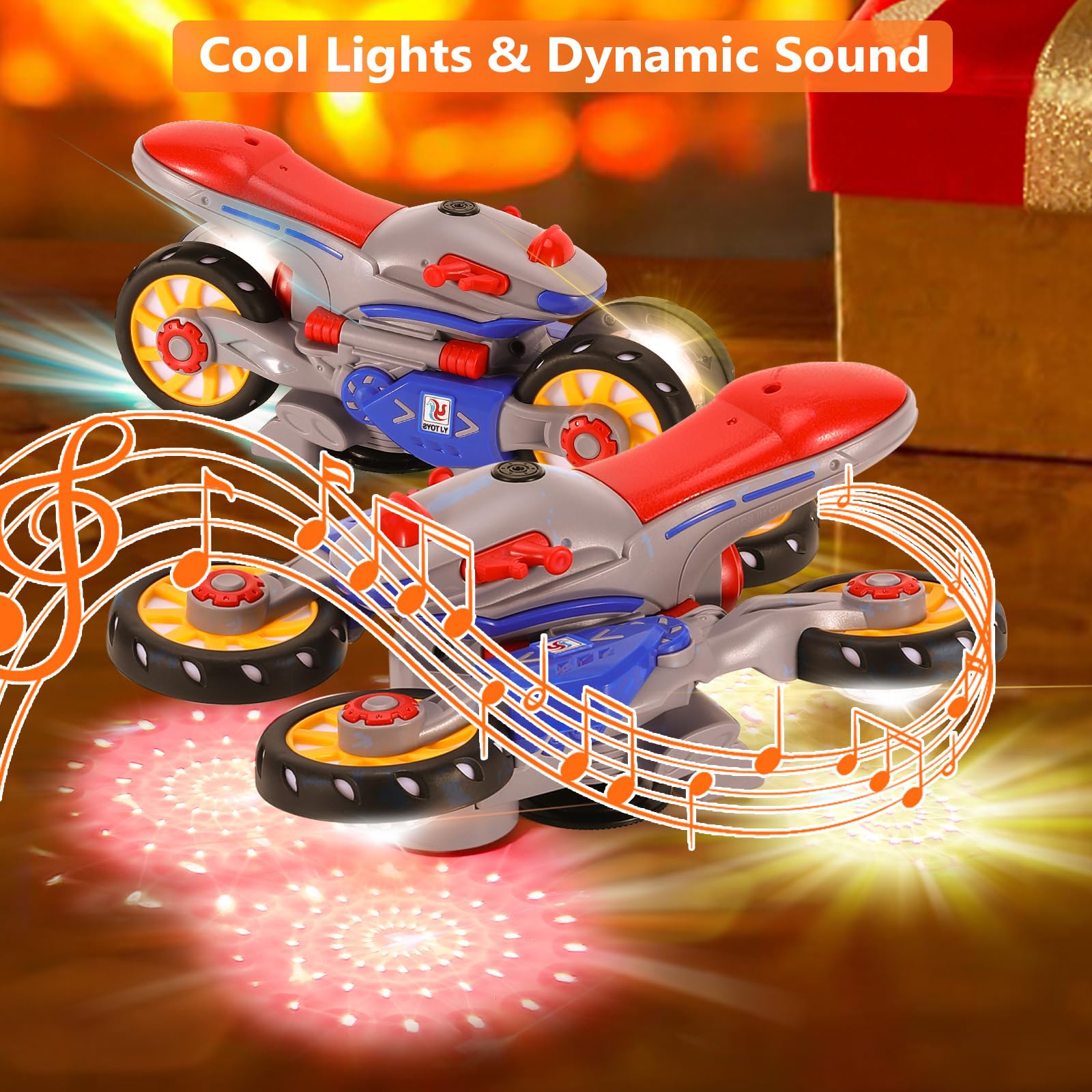 Jouet Moto Rotative Automatique Avec Lumières LED Et Sons - Pour Enfants 3 Ans+, éducatif, Anti-chute