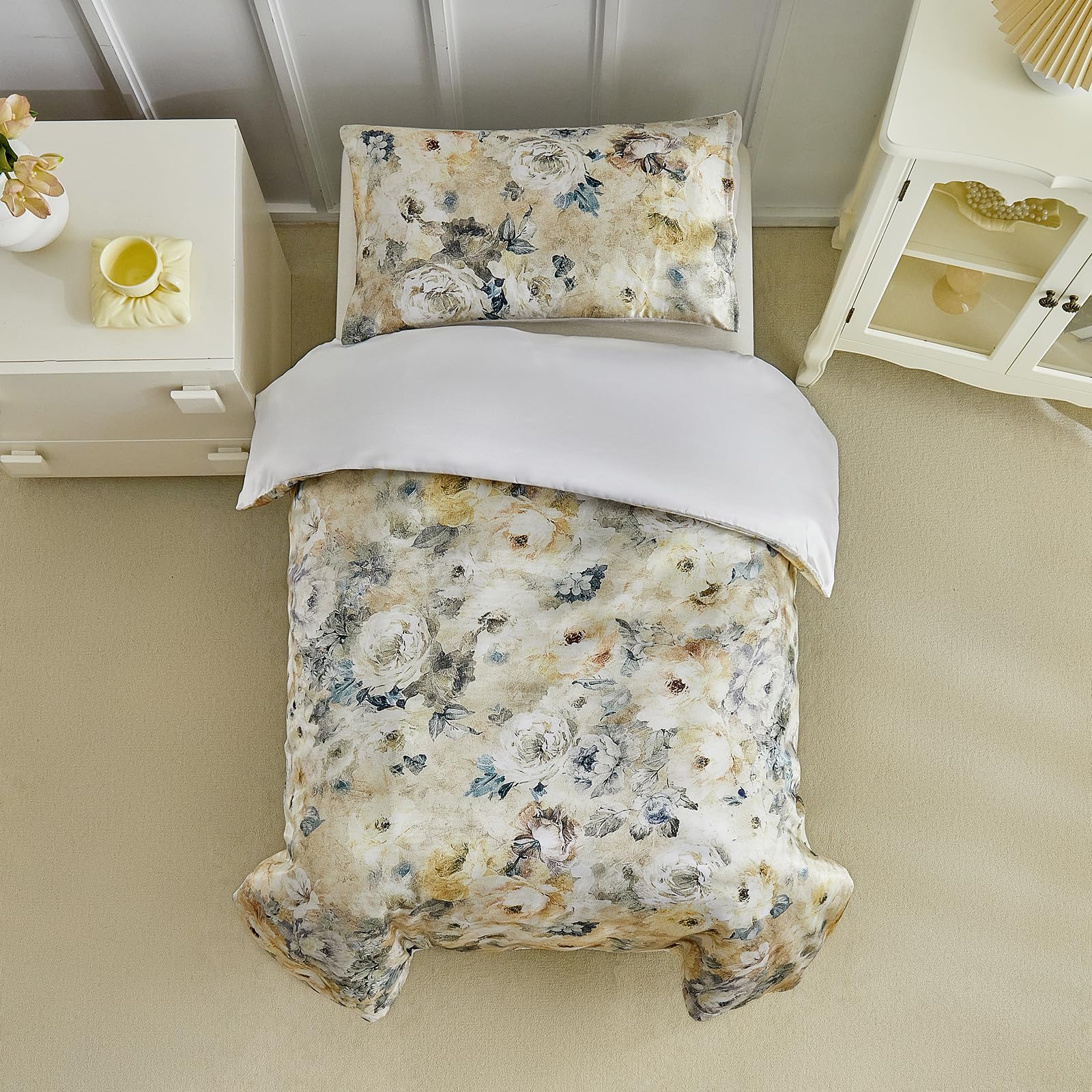 DuShow Satin Floral Cot Bed Duvet Cover Set-Toddler Duvet Cover And Pillowcase For Girls And Boys Yellow-120 X 150 cm - Image 3