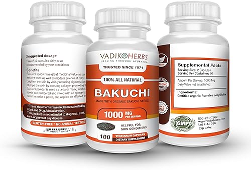 Miniatura 2 de Polvo orgánico certificado Vadik Herbs Bakuchi Babchi (Psoralea corylifolia)  Ayuda a mantener la salud ósea (180 Vegicaps)