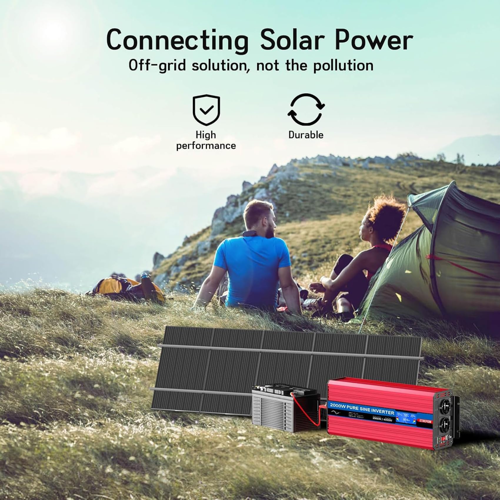 2000W Przetwornica 12v 230v Czysty Sinus z 2 gniazdami EU i bezprzewodowym pilotem, ekranem LCD, Falownikiem Nadaje się do użytku na zewnątrz, w domu, na kempingu, w kamperze