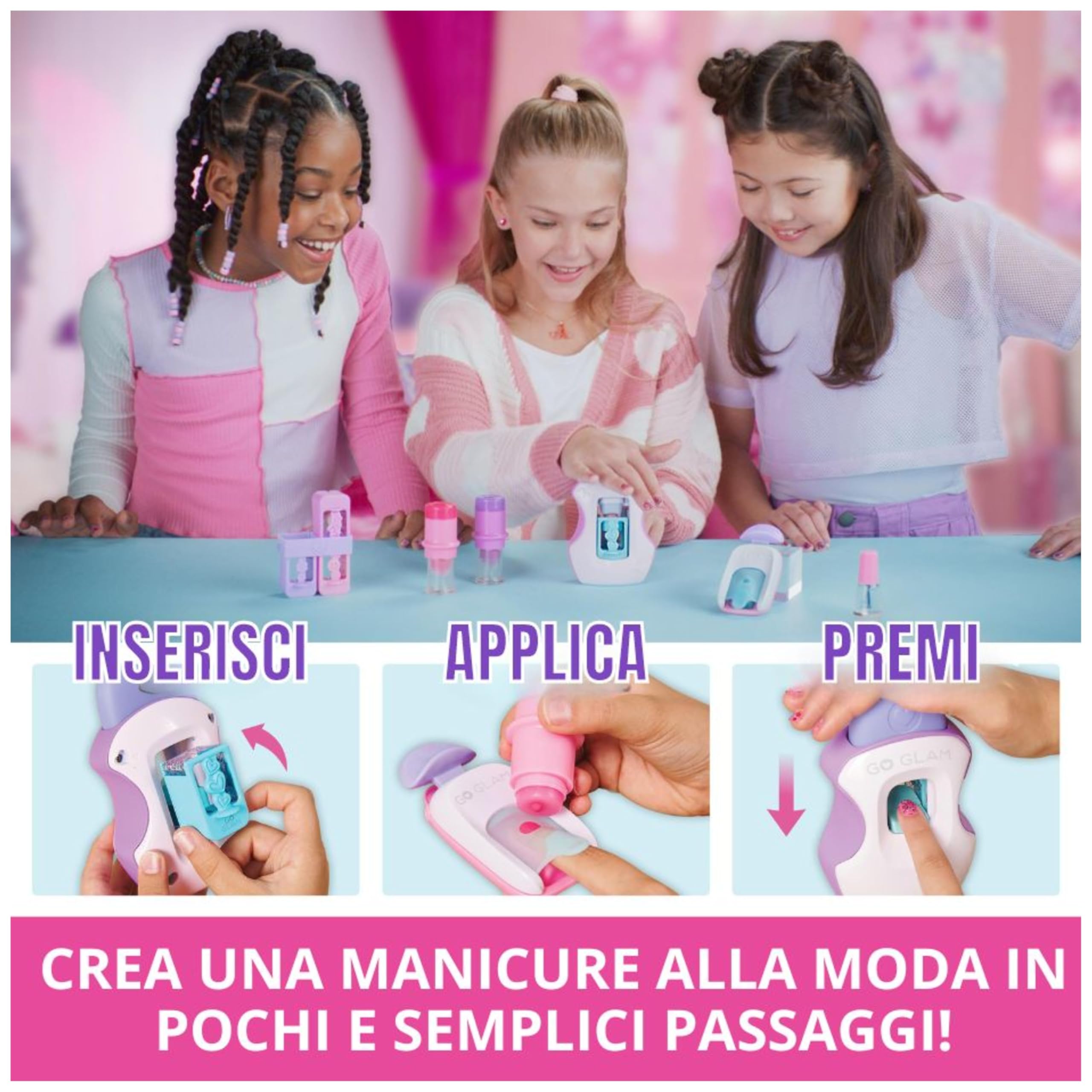 Cool Maker, GO GLAM, Macchina Decora Unghie, Decora 200 Unghie con 4 Motivi, 2 Applicatori di Smalto e Maschera per Unghie. Giocattoli Creativi per bambine, 7+ anni