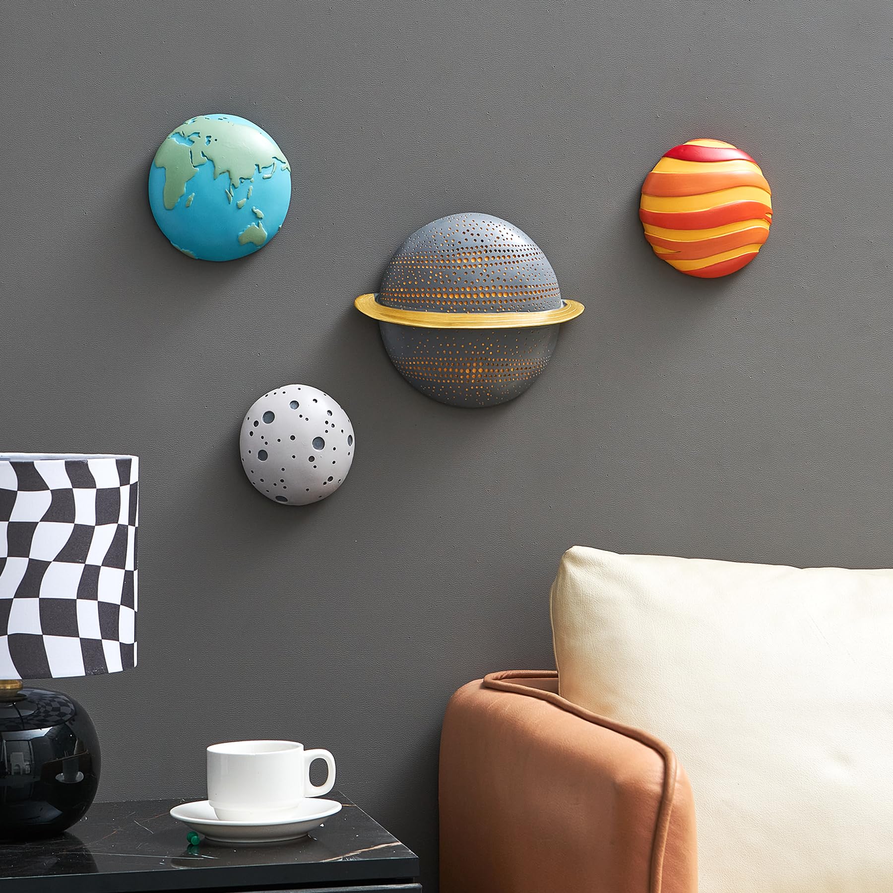 FJSPERM 4Pcs Weltraum Planeten Wanddeko Kinderzimmer Deko, Moderne 3D Weltraum Thema Wanddeko Planeten Sonnensystem Kinder Dekorationen für Wohnzimmer, Schlafzimmer