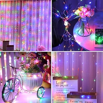 Curtain Fairy Lights Indoor, 300LED 3mx3m Waterfall Hanging USB Powered Fairy String Lights with Remote, 8 Modes Waterproof Window String Light for Bedroom/Wall/Outdoor/Party(Multi-Color