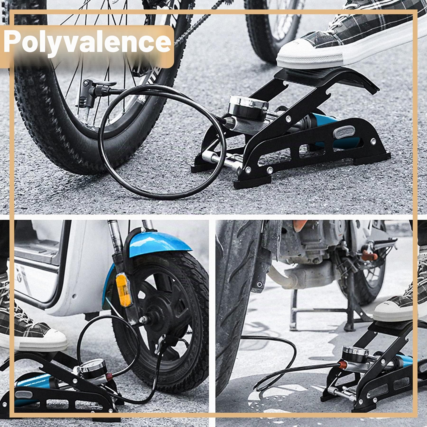 Retoo Pompe à Pied Double Cylindre - Pompe à Air avec Manomètre 7 Bars pour Vélo, Ballon