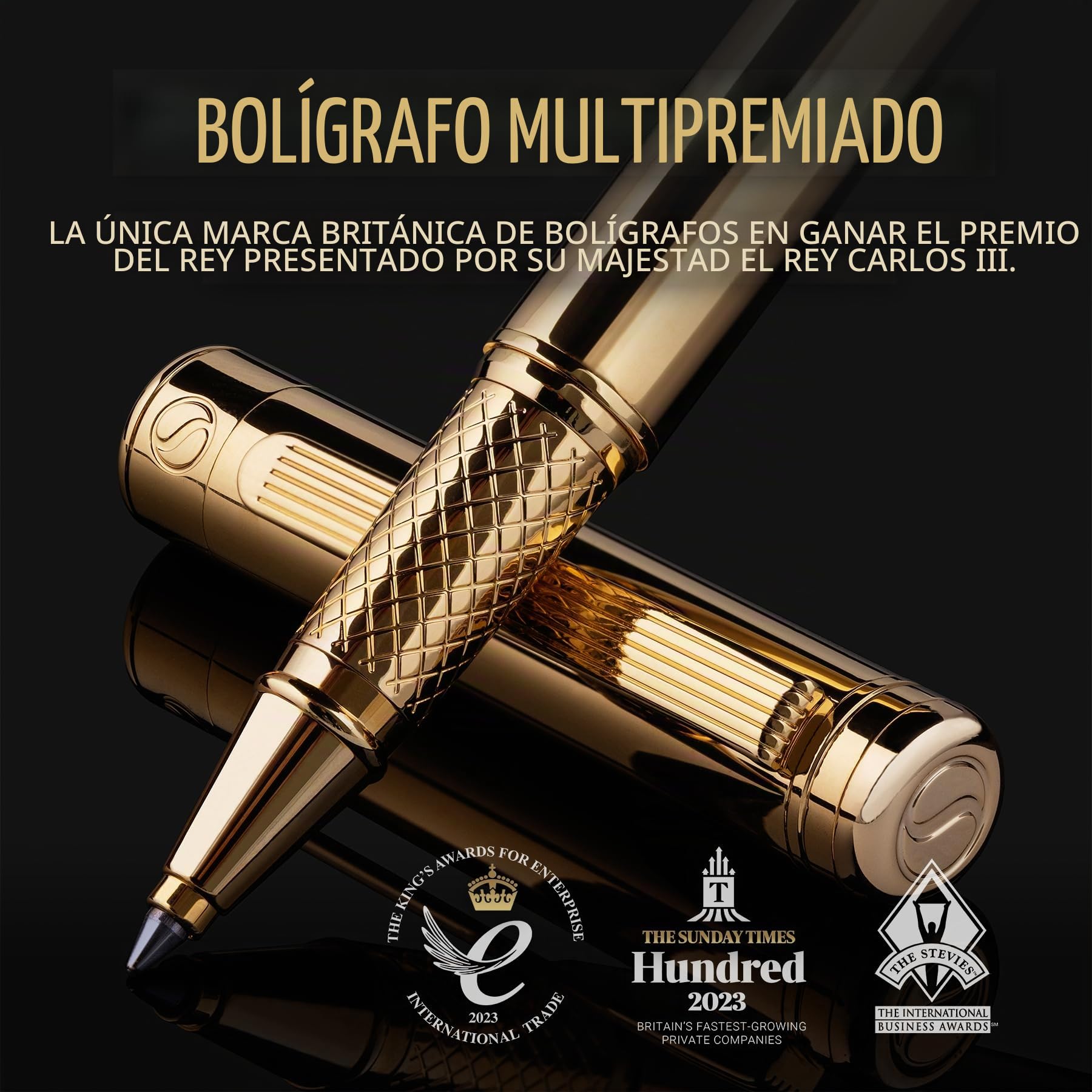 Scriveiner Rollerball Pen Bolígrafo Roller de Gama Alta con Acabado en Chapado en oro auténtico, Recambio Schmidt, Regalo Hombres y Mujeres, Bolígrafos Profesionales de Diseño (Oro)