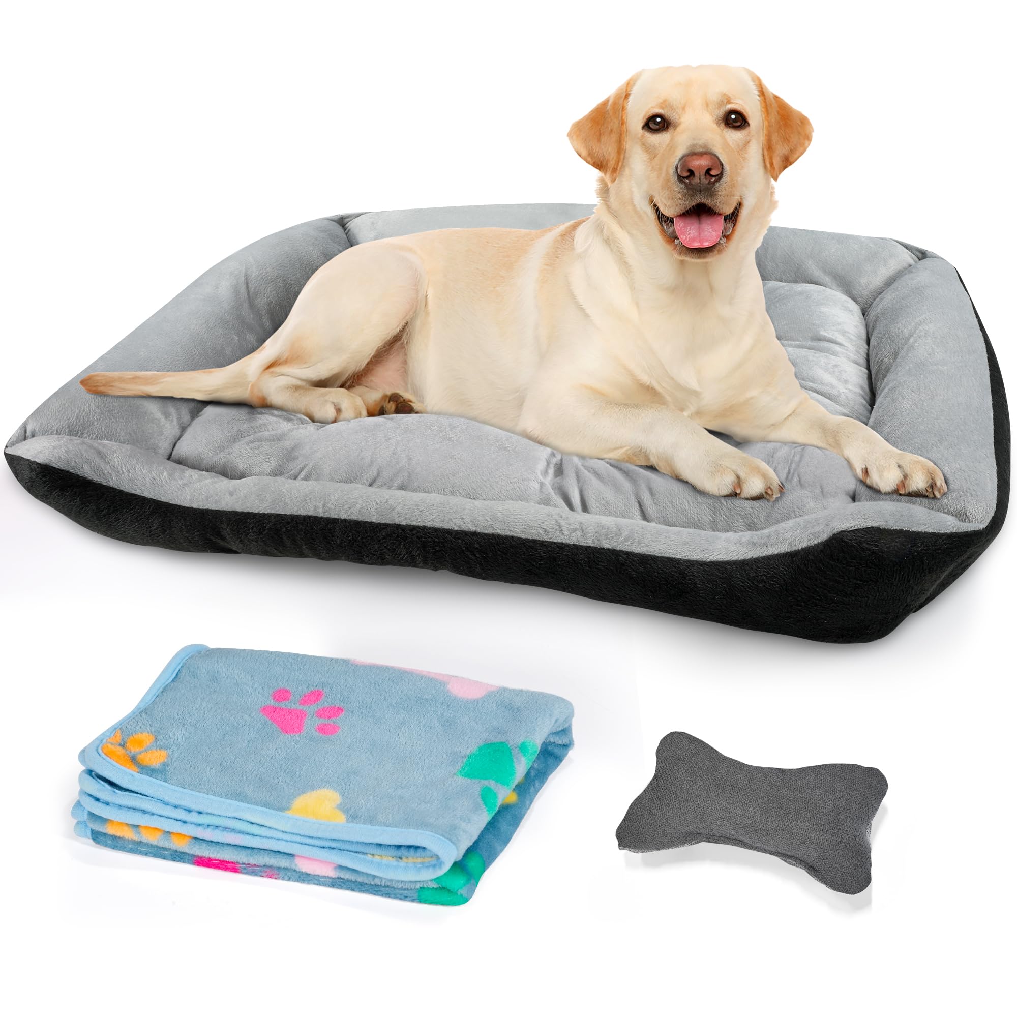 Dog Bed for Large Dogs, Raised Edges, Washable Dog Mattress with Non-Slip Base, Mat for Large and Medium Dogs – 80 X 60 X 15 cm (Grey)