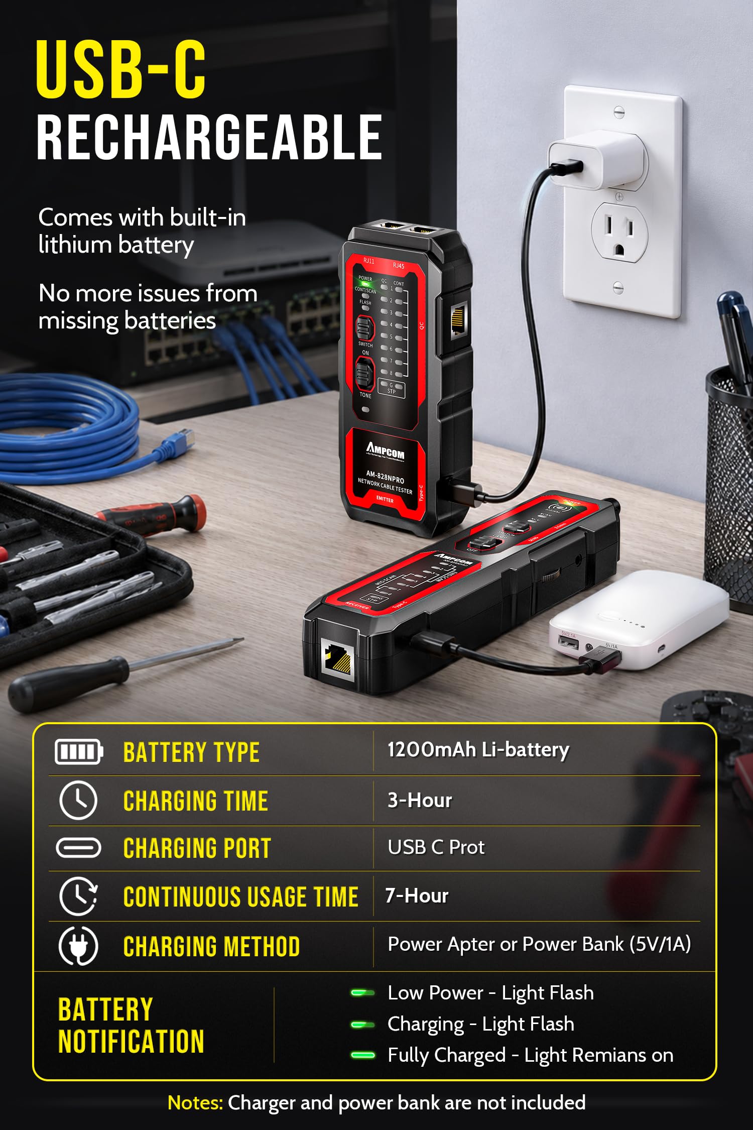 AMPCOM Tone Generator - Rechargeable Cable Tracer -3 AMPCOM Tone Generator - Rechargeable Cable Tracer -3