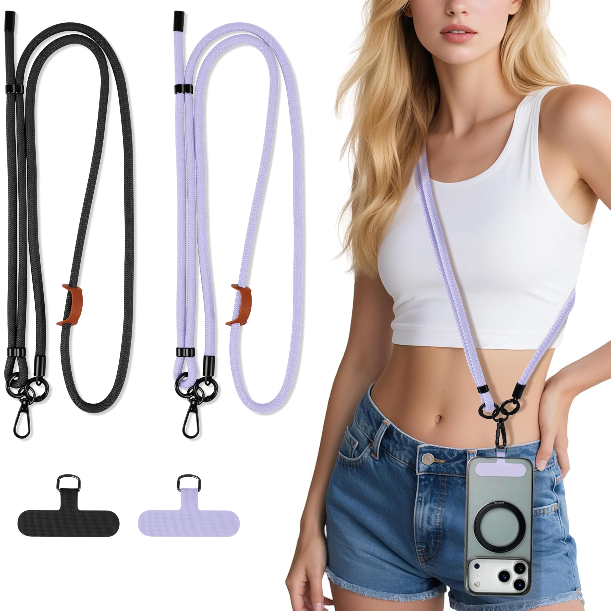 GINNGA Universal Mobile Phone Chain Crossbody Phone Lanyard 2 Pcs Adjustable Neck Strap with 2 Durable Patches Compatible with Most Smartphone and Cases