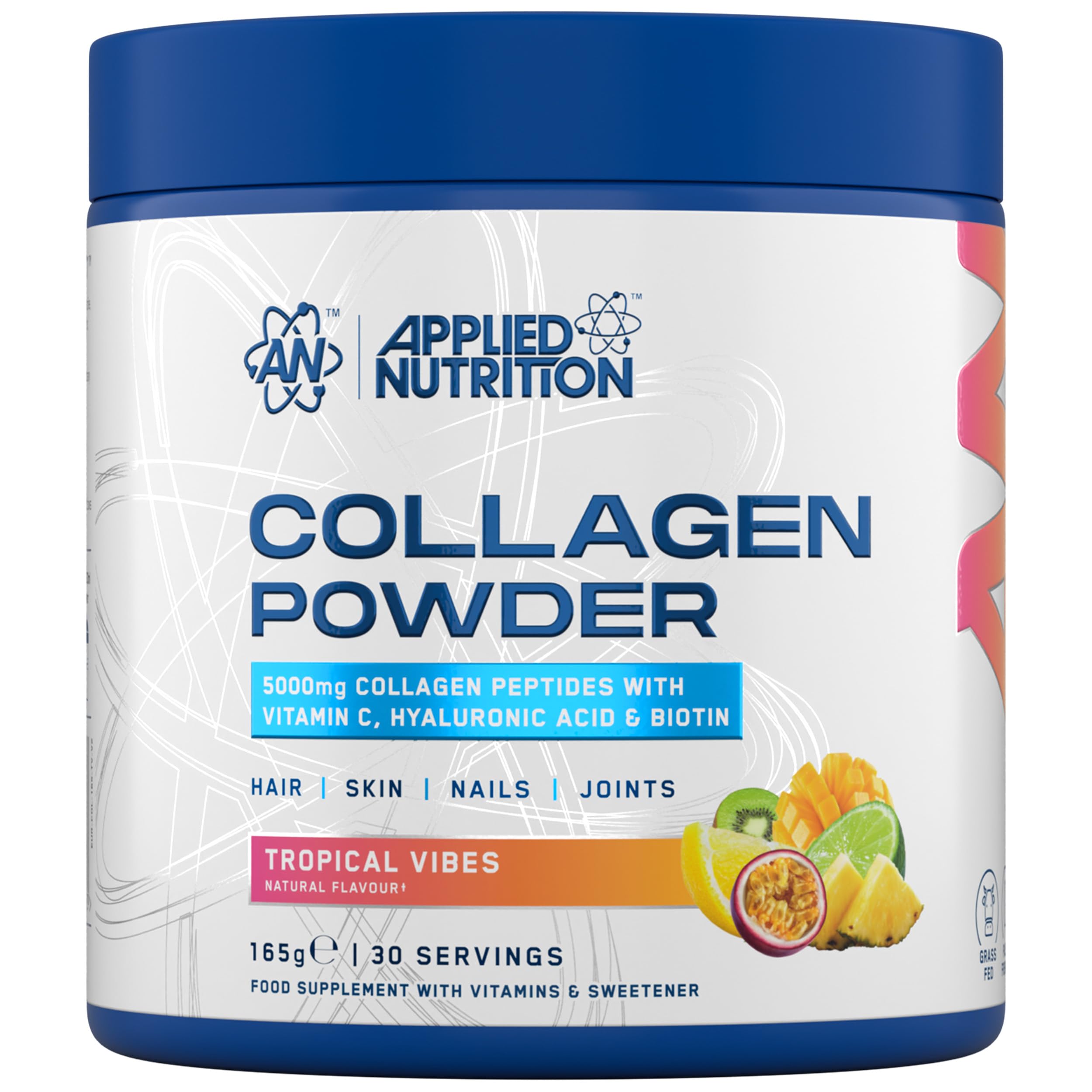 Applied Nutrition Collagen Powder - Tropical Vibes Flavour - 5000mg Hydrolysed Bovine Flavoured Collagen Peptides with Vitamin C, Hyaluronic Acid & Biotin (165g - 30 Servings)