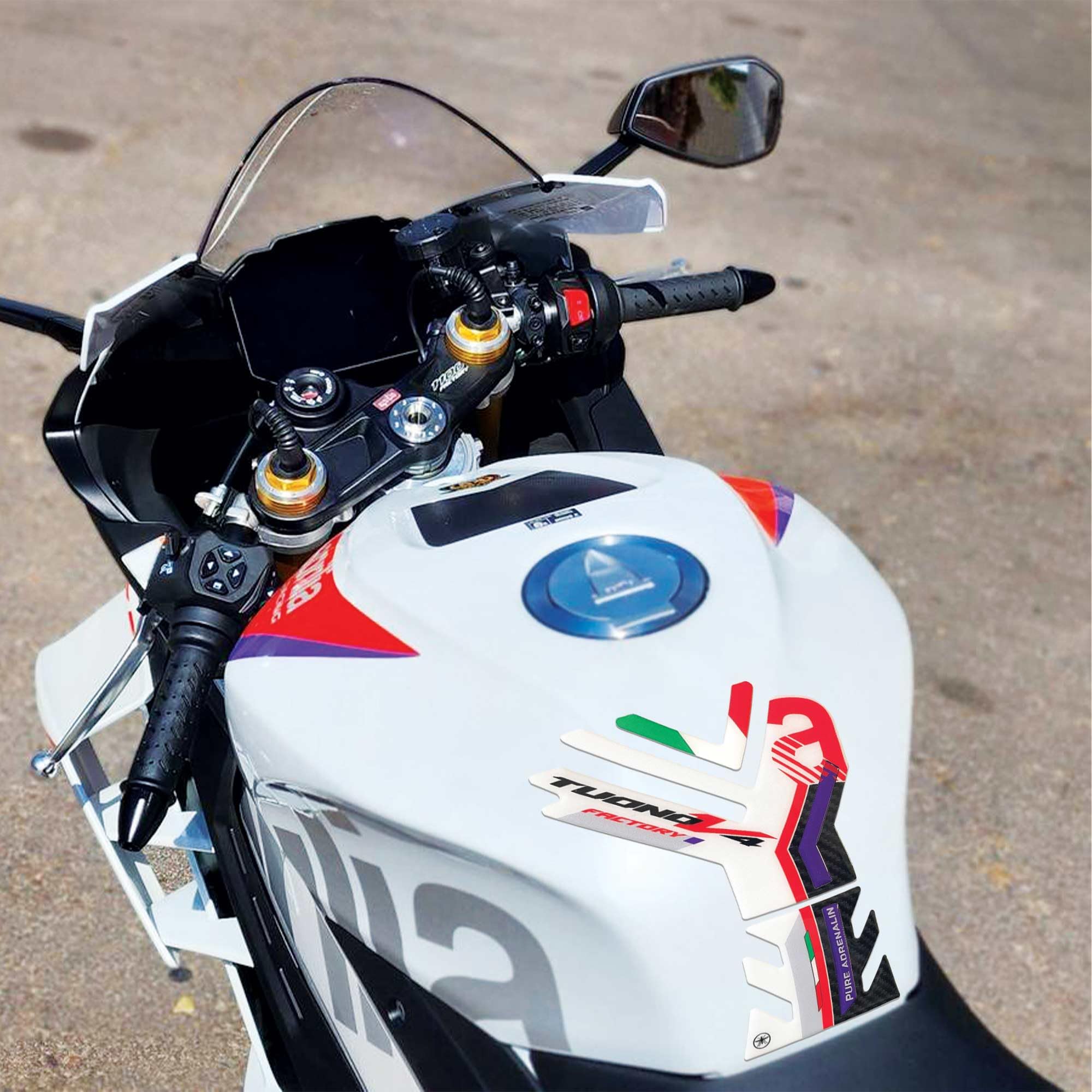labelbike - Adesivo 3D Moto Paraserbatoio Protezione e Decorazione in Resina compatibile con Aprilia Tuono V4 Factory 2023 Colore Bianco