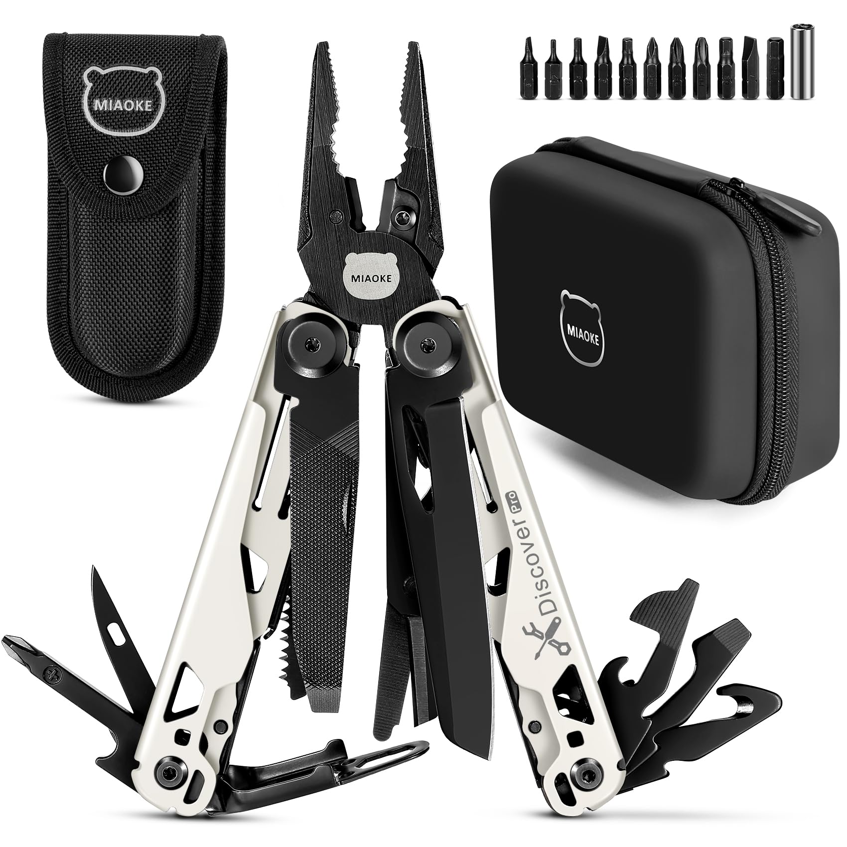 MIAOKE Multitool 23 in 1 with Premium Gift Box, Screwdrivers Saw Screwdrivers Bottle Opener Pliers Camping Knife Cool Gadgets for Men, Best Gift for Boyfriend Son Dad Him Husband (Weiß)