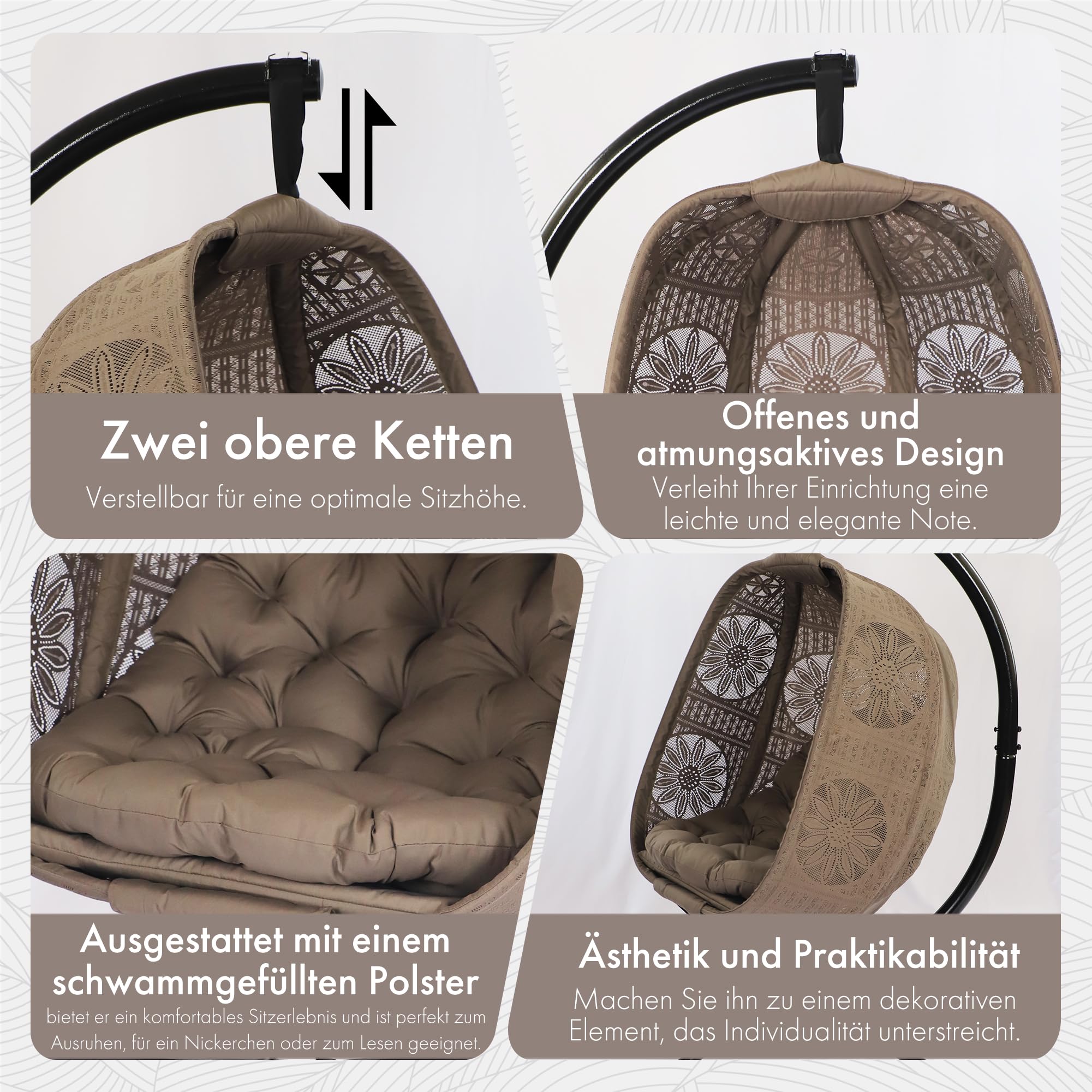 Hängesessel mit Gestell Sonnenblume Ei-Stuhl - Handgeflochtener Hängestuhl mit wasserfester Sitzauflage für Garten, Balkon & Innnenbereich - Gemütlicher Schaukelstuhl für Erwachsene